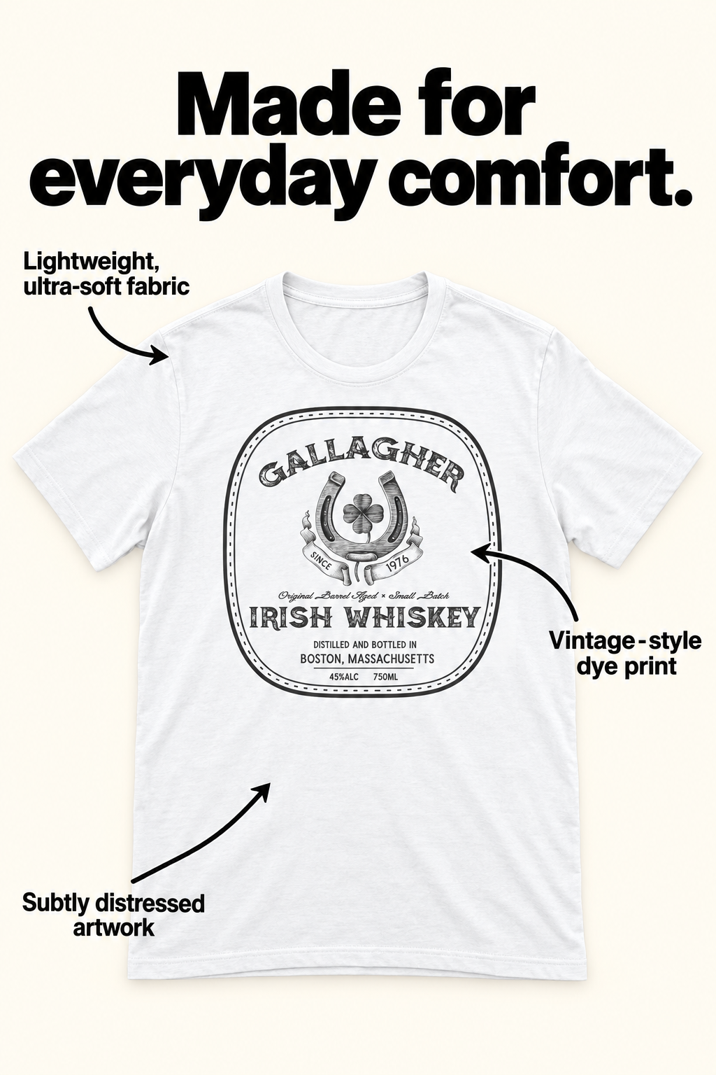 Irish Whiskey tri-blend tee details