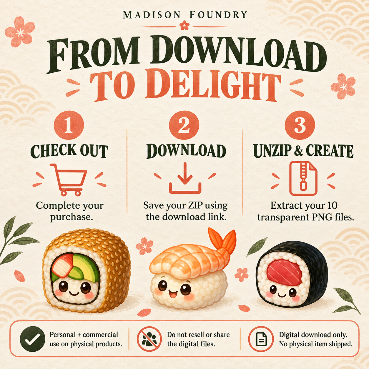 How to download and use your Kawaii Sushi PNG bundle