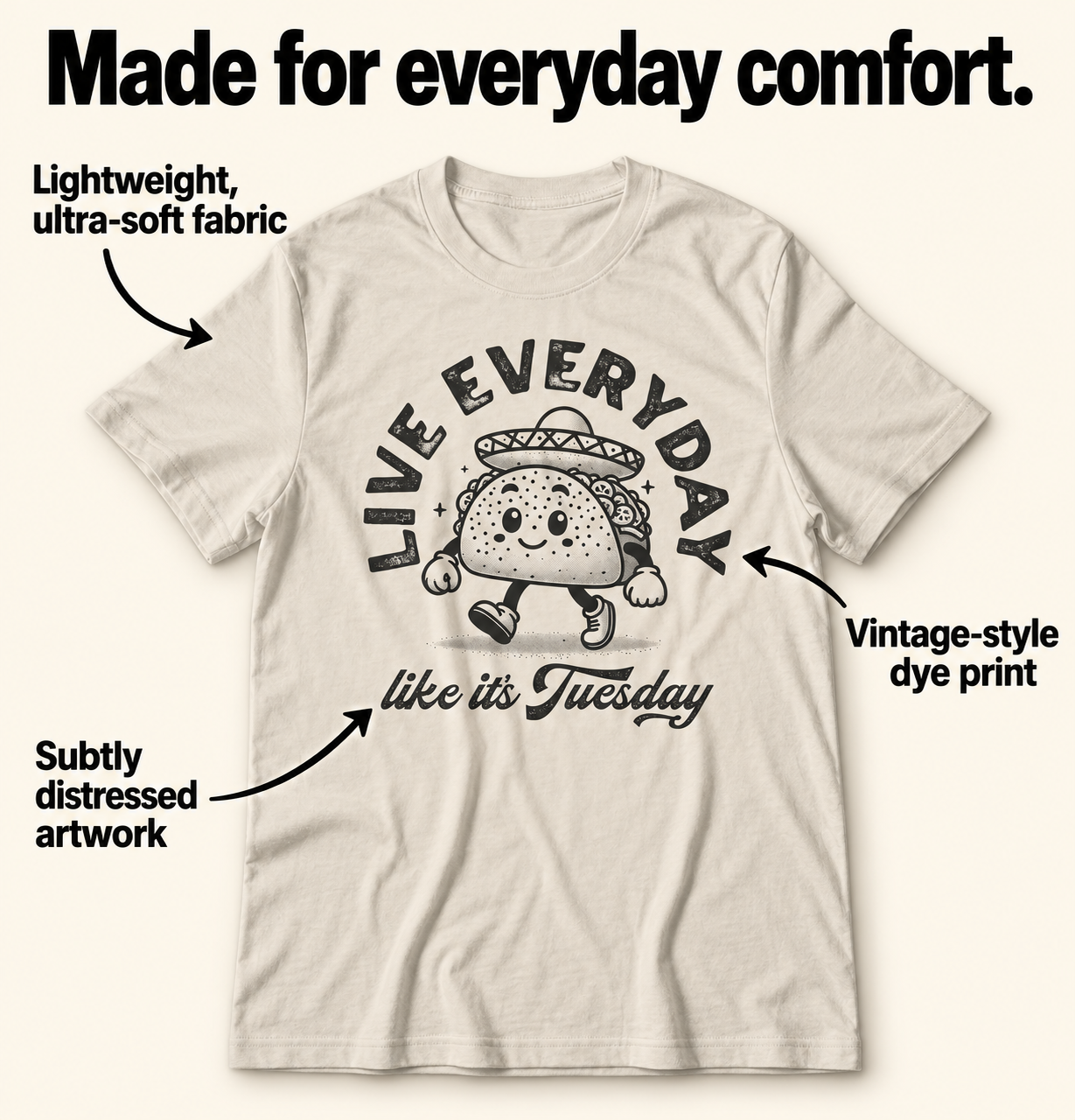 Live Everyday Like It's Tuesday tri-blend tee details