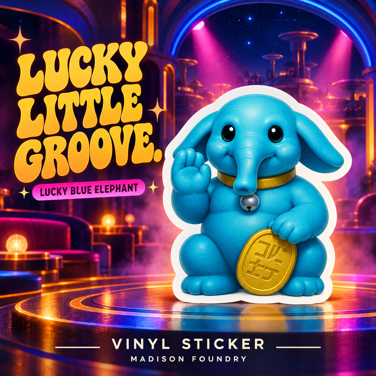 Lucky Little Groove blue elephant sticker