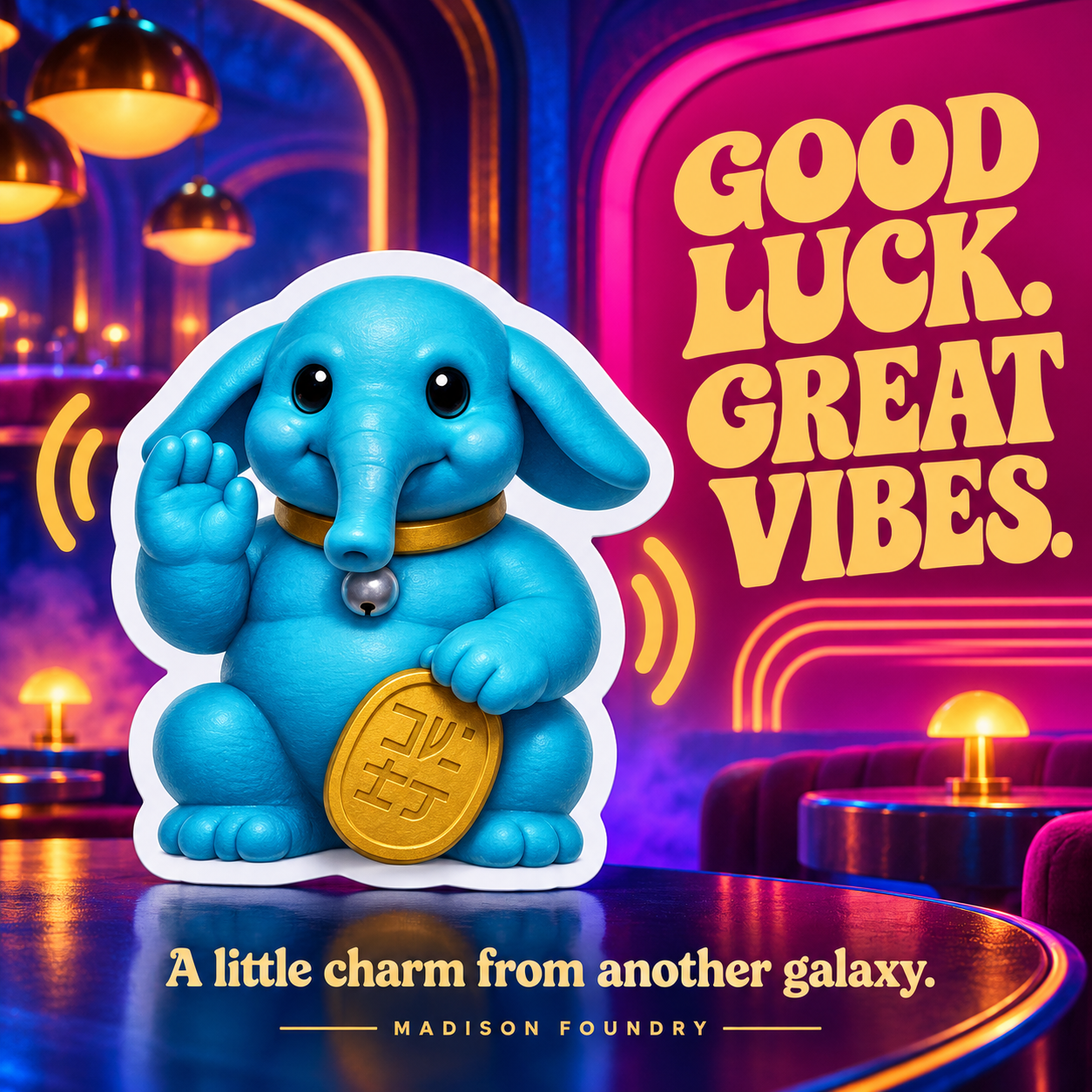 Good Luck Great Vibes elephant sticker