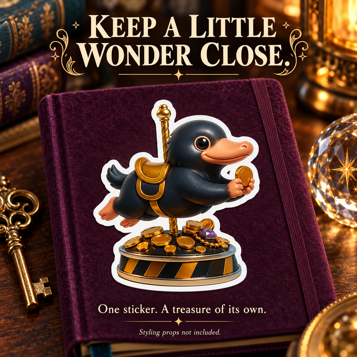 Magical Carousel sticker styled on a plum journal; props not included.