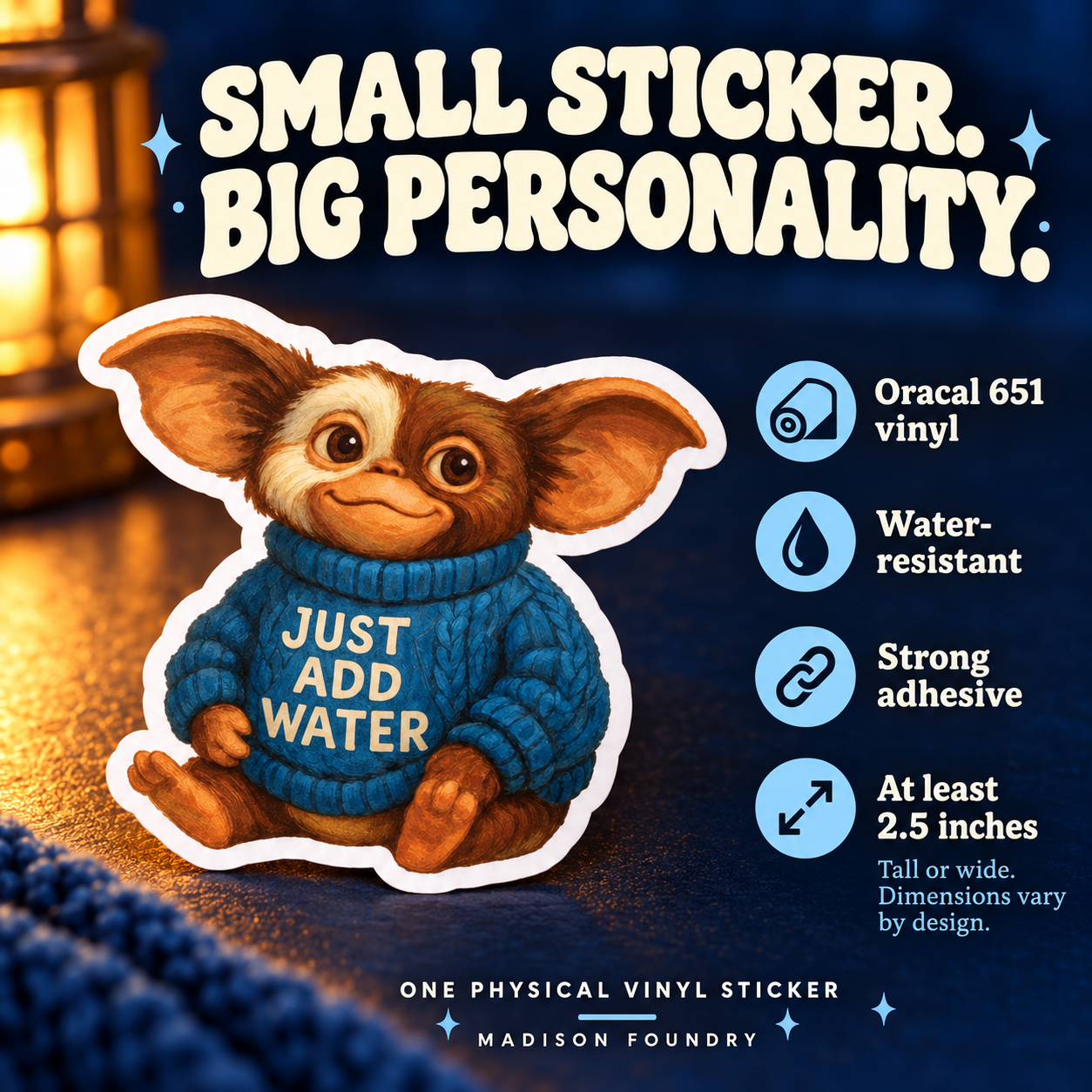 Small Sticker Big Personality — Mogwai vinyl sticker details