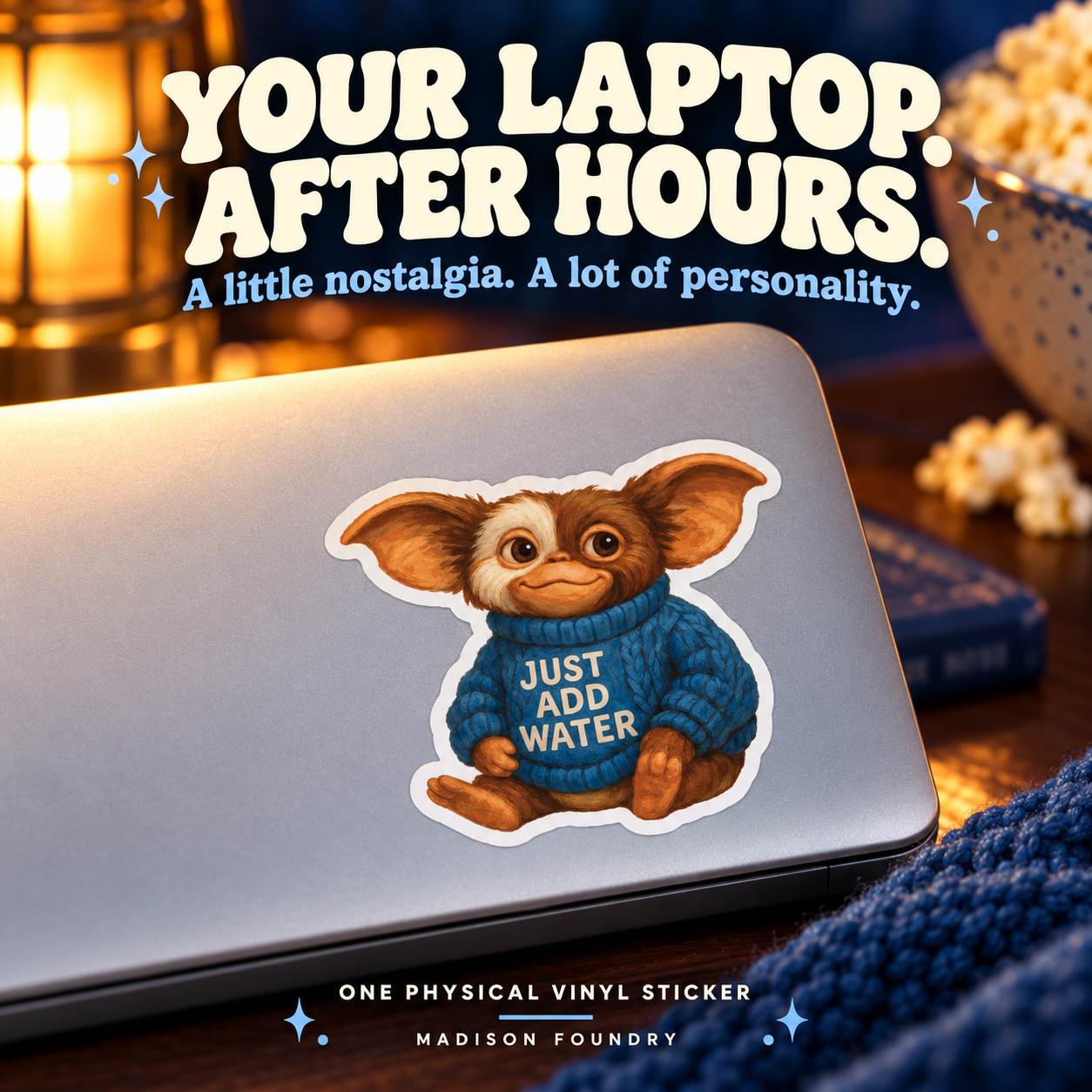 Your Laptop After Hours — Mogwai sticker lifestyle