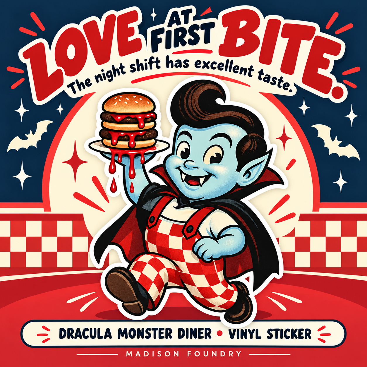 Dracula Monster Diner vinyl sticker — hero