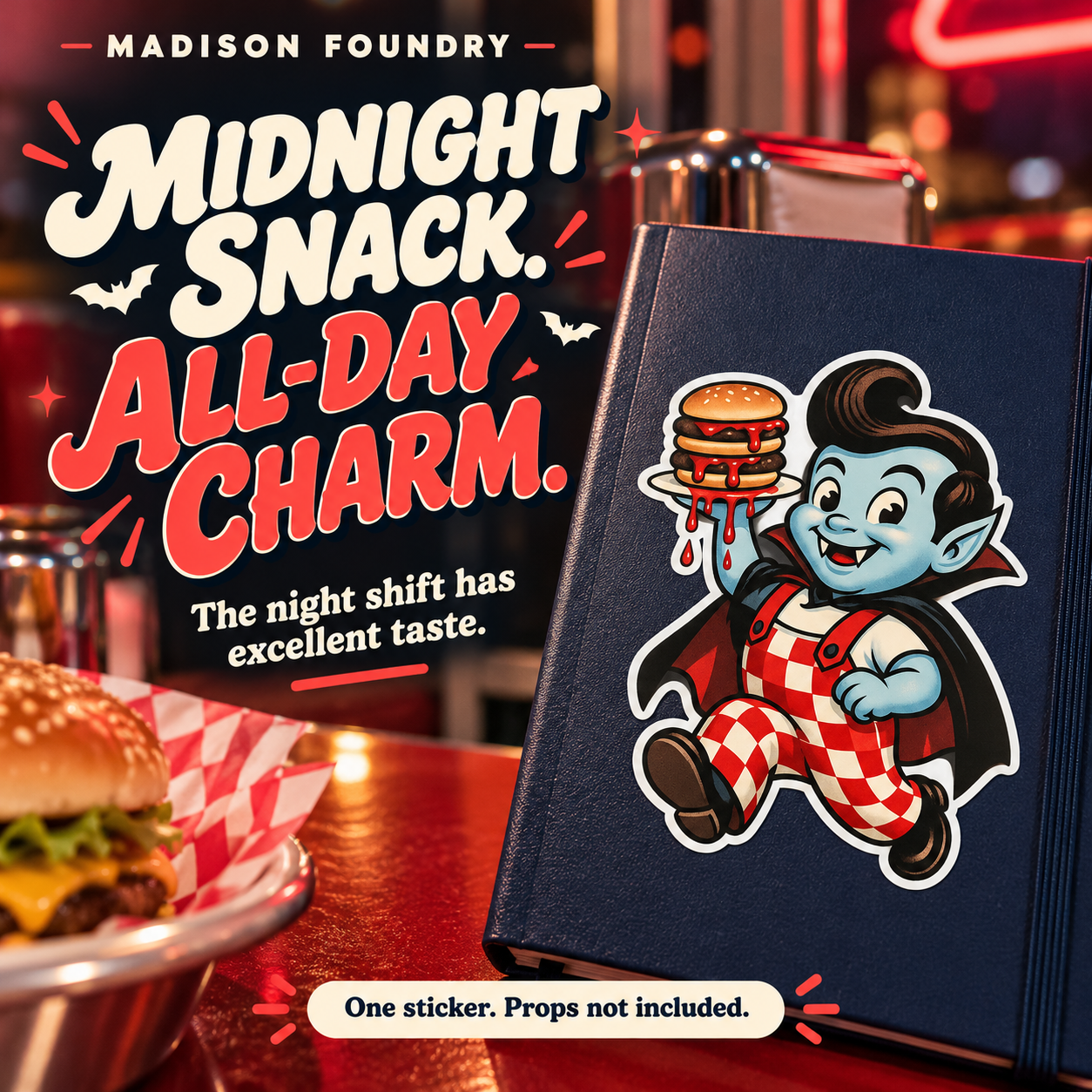 Dracula Monster Diner vinyl sticker — lifestyle