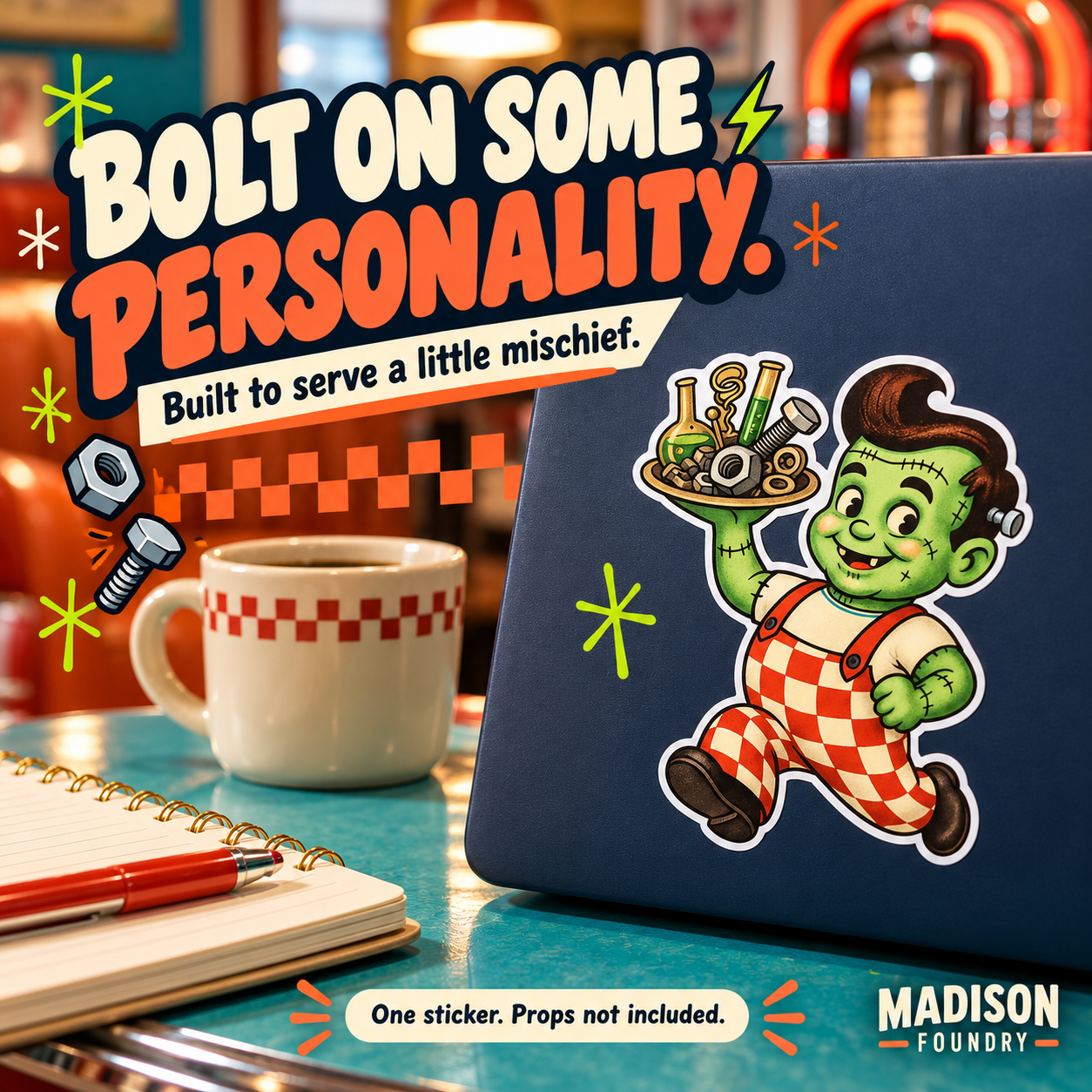 Frankenstein Monster Diner vinyl sticker — lifestyle