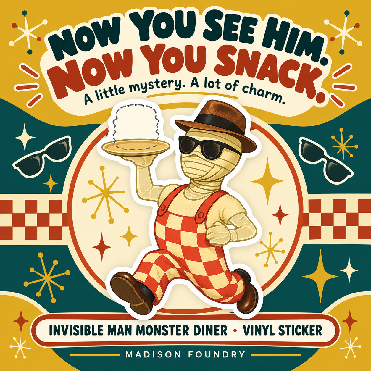 Invisible Man Monster Diner vinyl sticker — hero