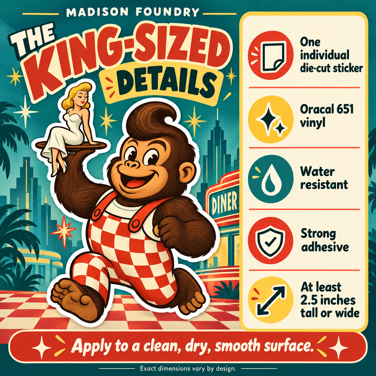 King Kong Monster Diner vinyl sticker — details