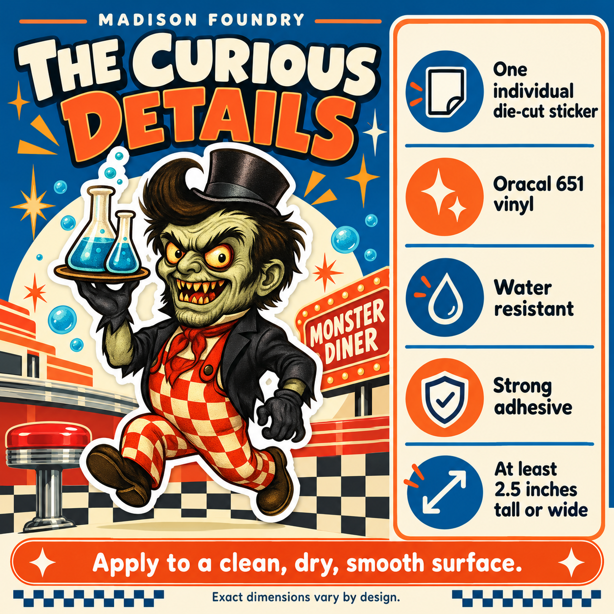 Mr Hyde Monster Diner vinyl sticker — details