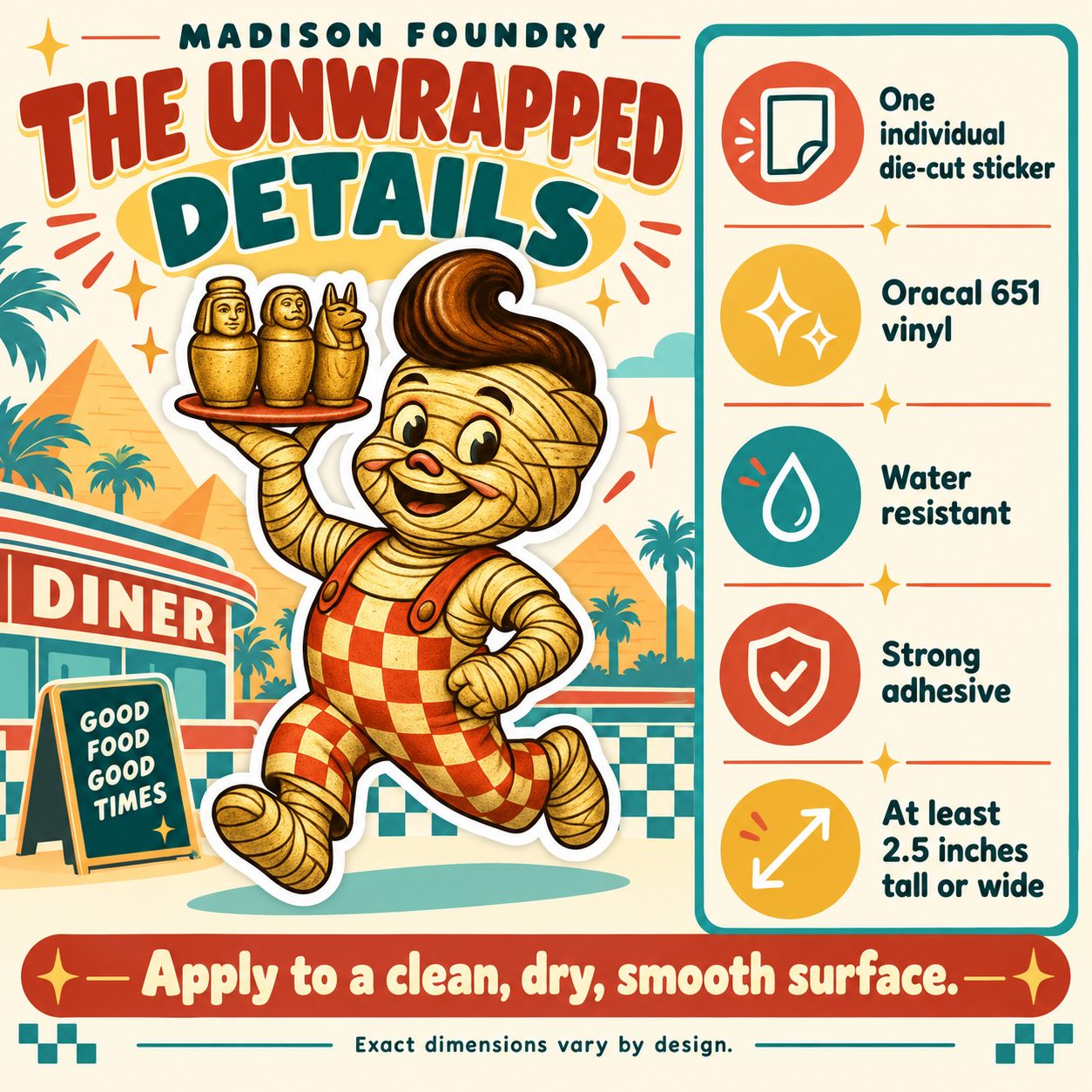 Mummy Monster Diner vinyl sticker — details