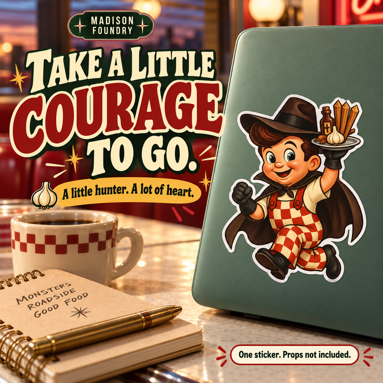 Van Helsing Monster Diner vinyl sticker — lifestyle