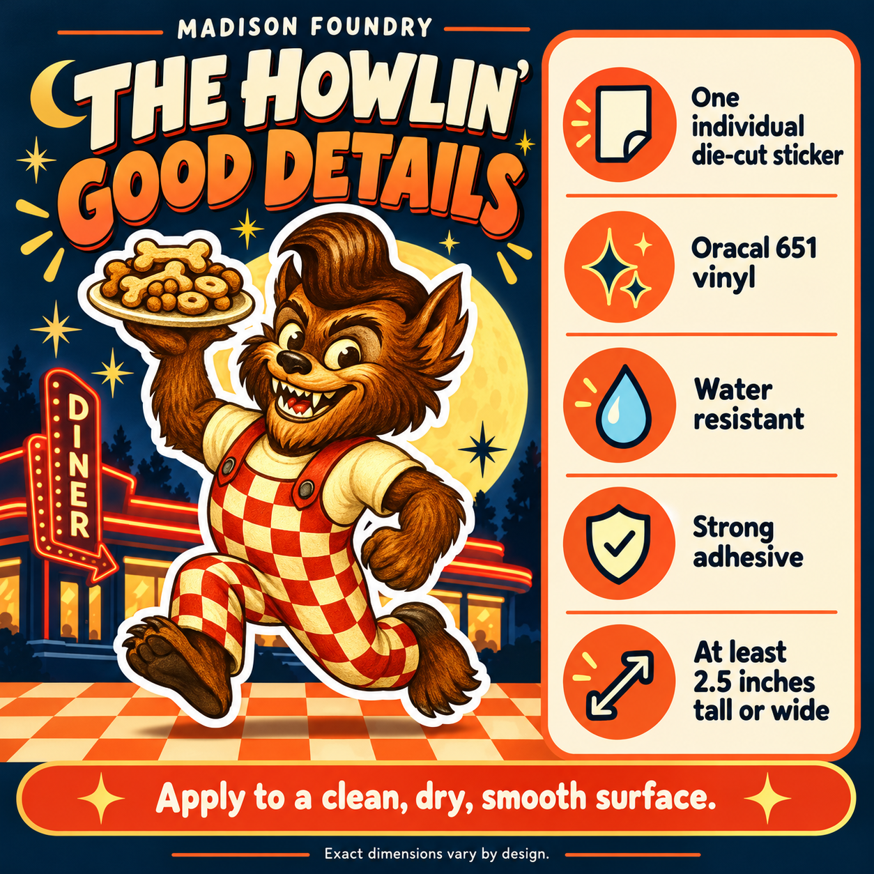 Wolf Man Monster Diner vinyl sticker — details