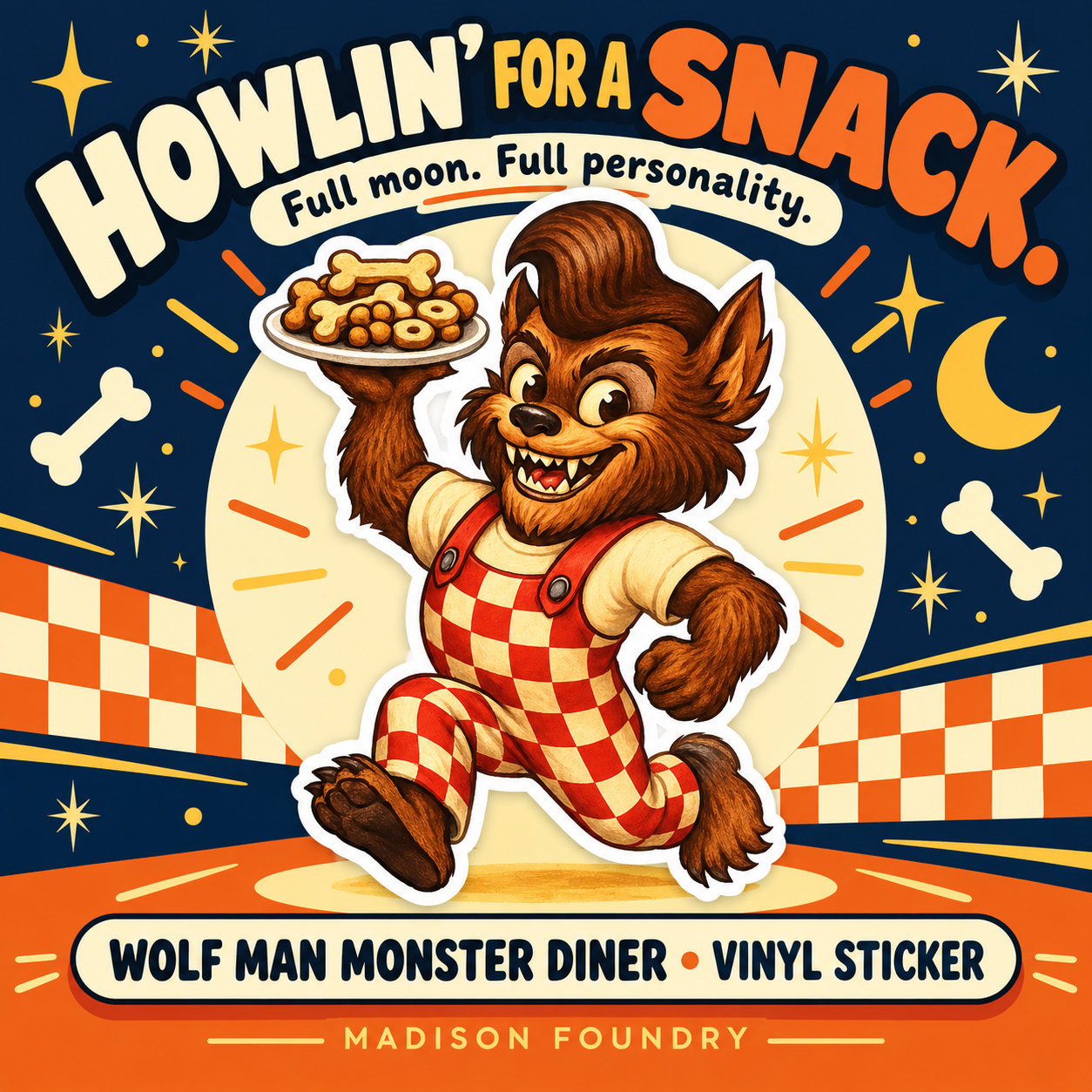 Wolf Man Monster Diner vinyl sticker — hero