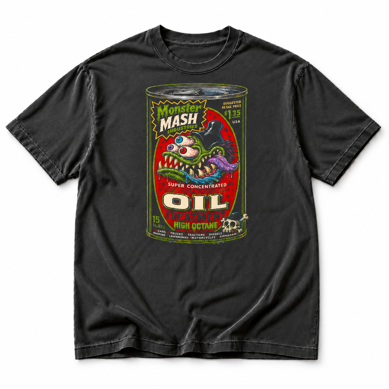 Monster Mash Oil Treatment charcoal tee on white