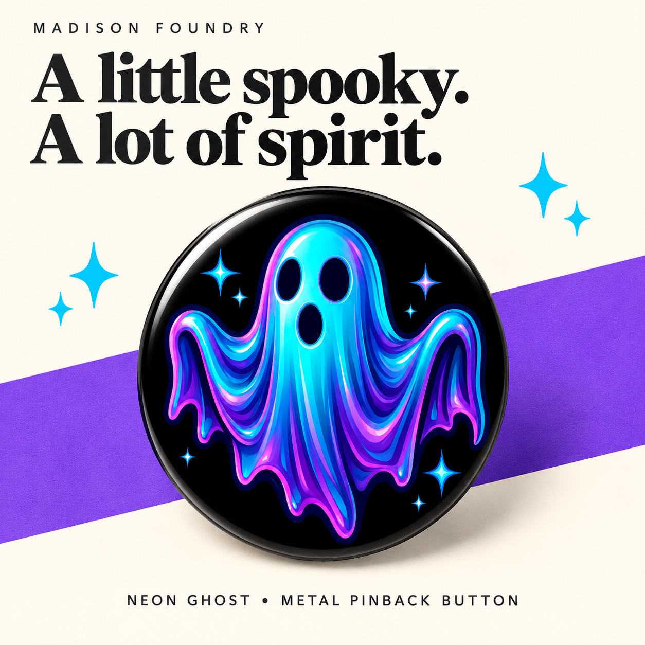 Neon ghost pinback button hero