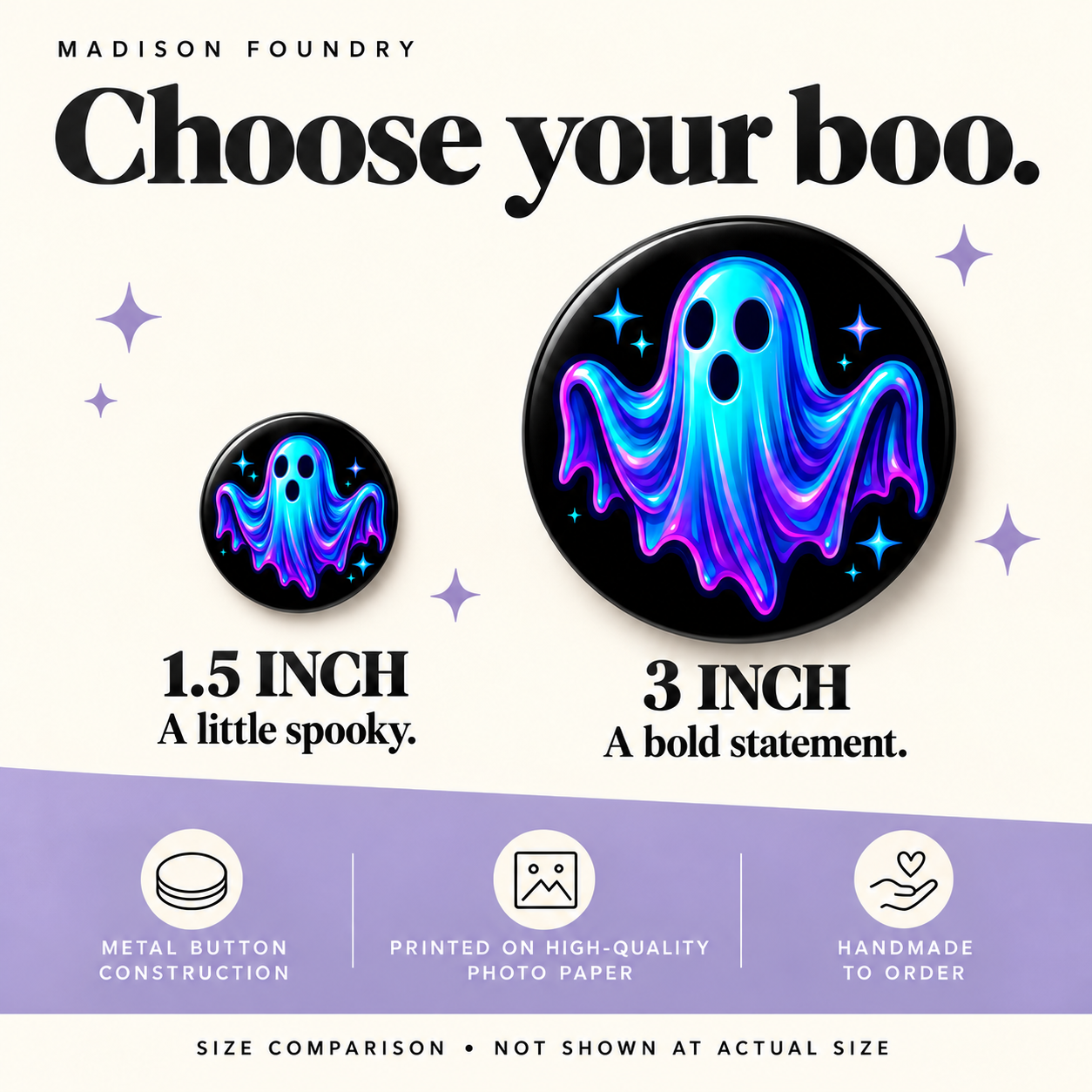 Neon ghost button sizes 1.5 inch and 3 inch