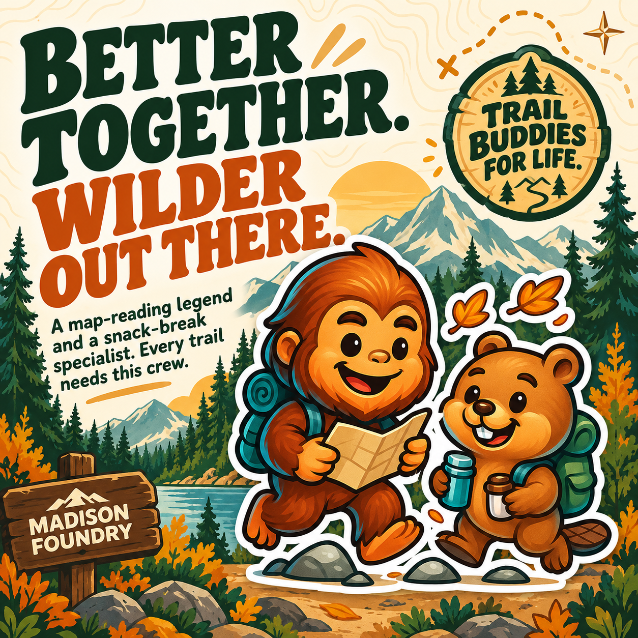 Bigfoot & Beaver Hiking vinyl sticker — personality slide