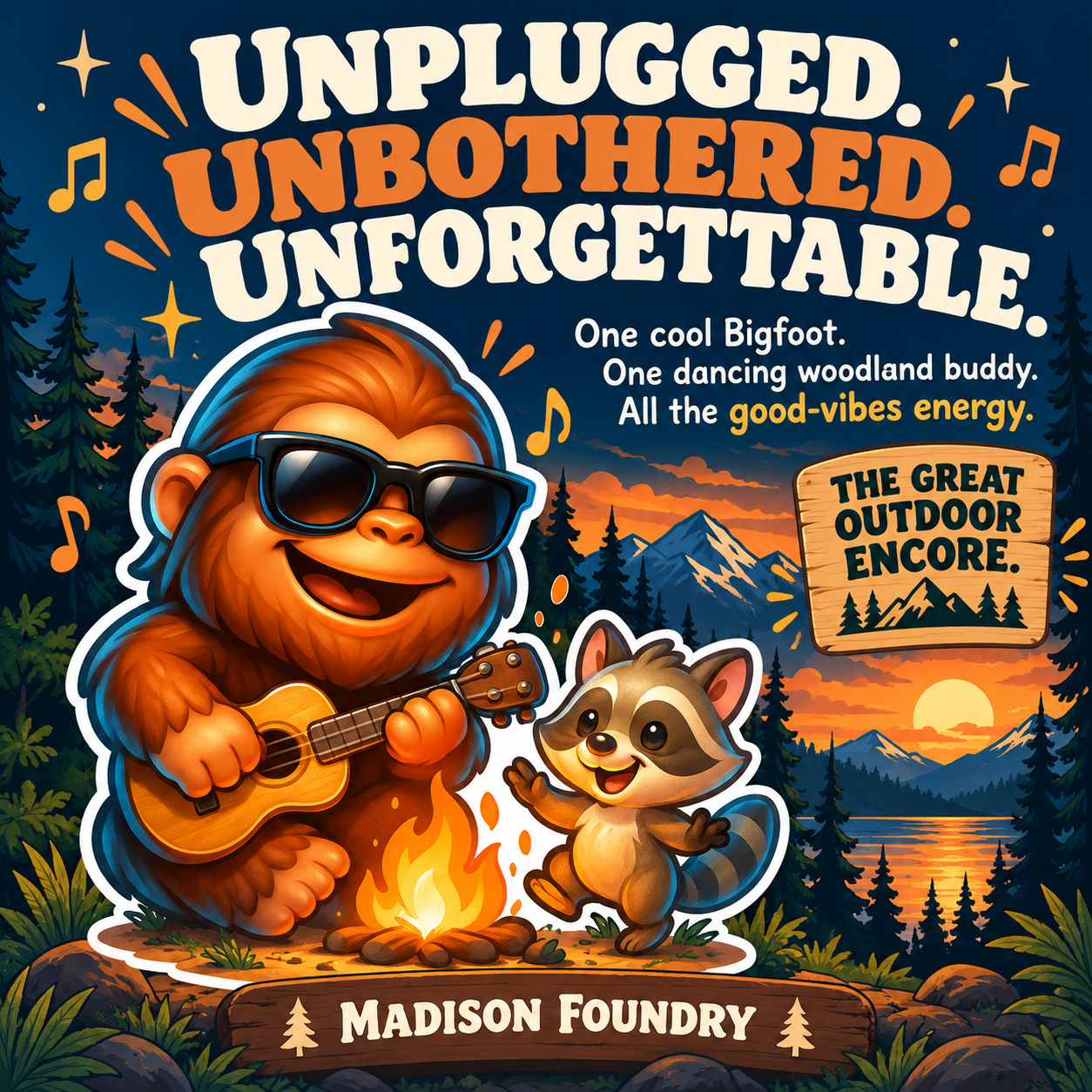 Bigfoot Campfire Ukulele vinyl sticker — personality slide