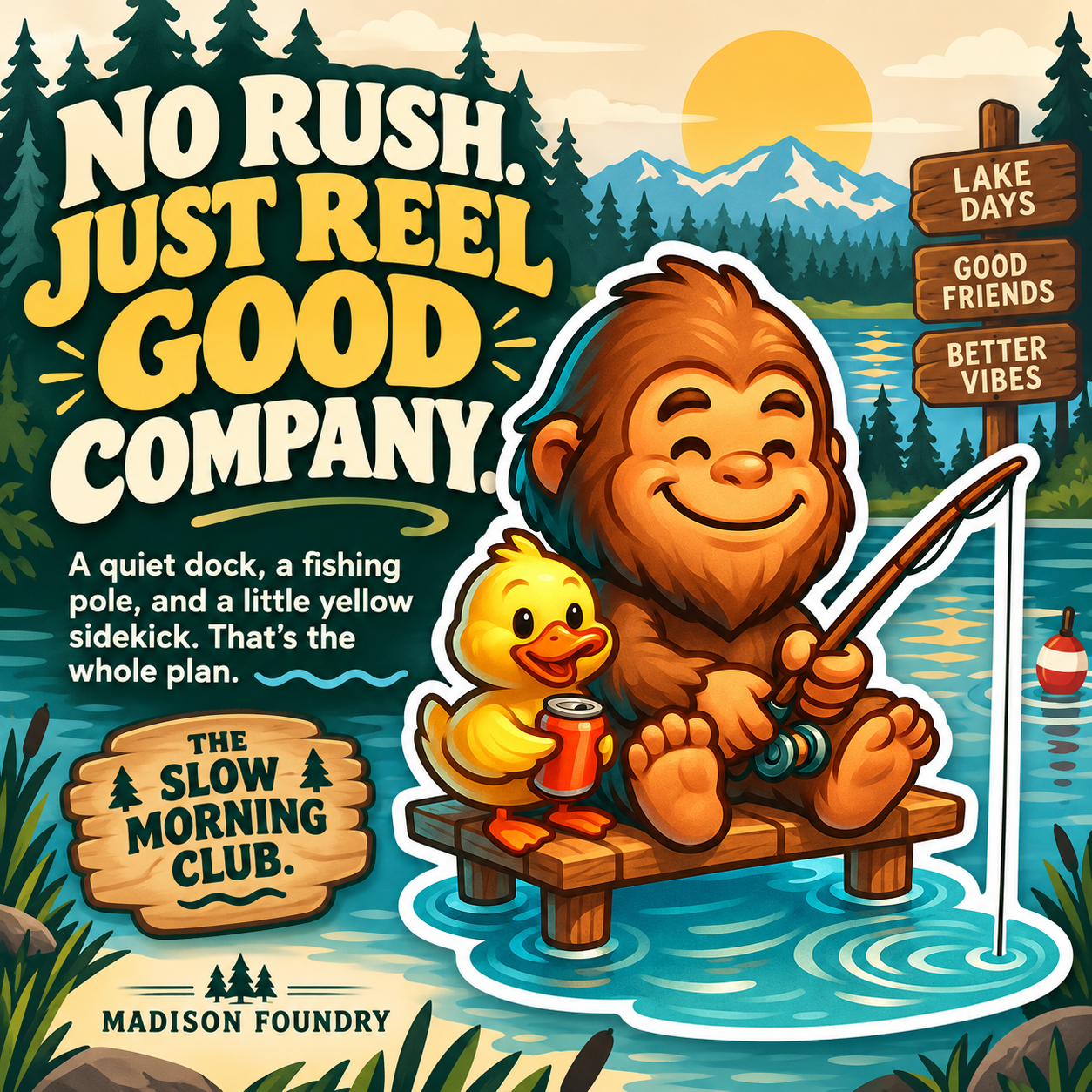 Bigfoot & Duck Fishing vinyl sticker — personality slide