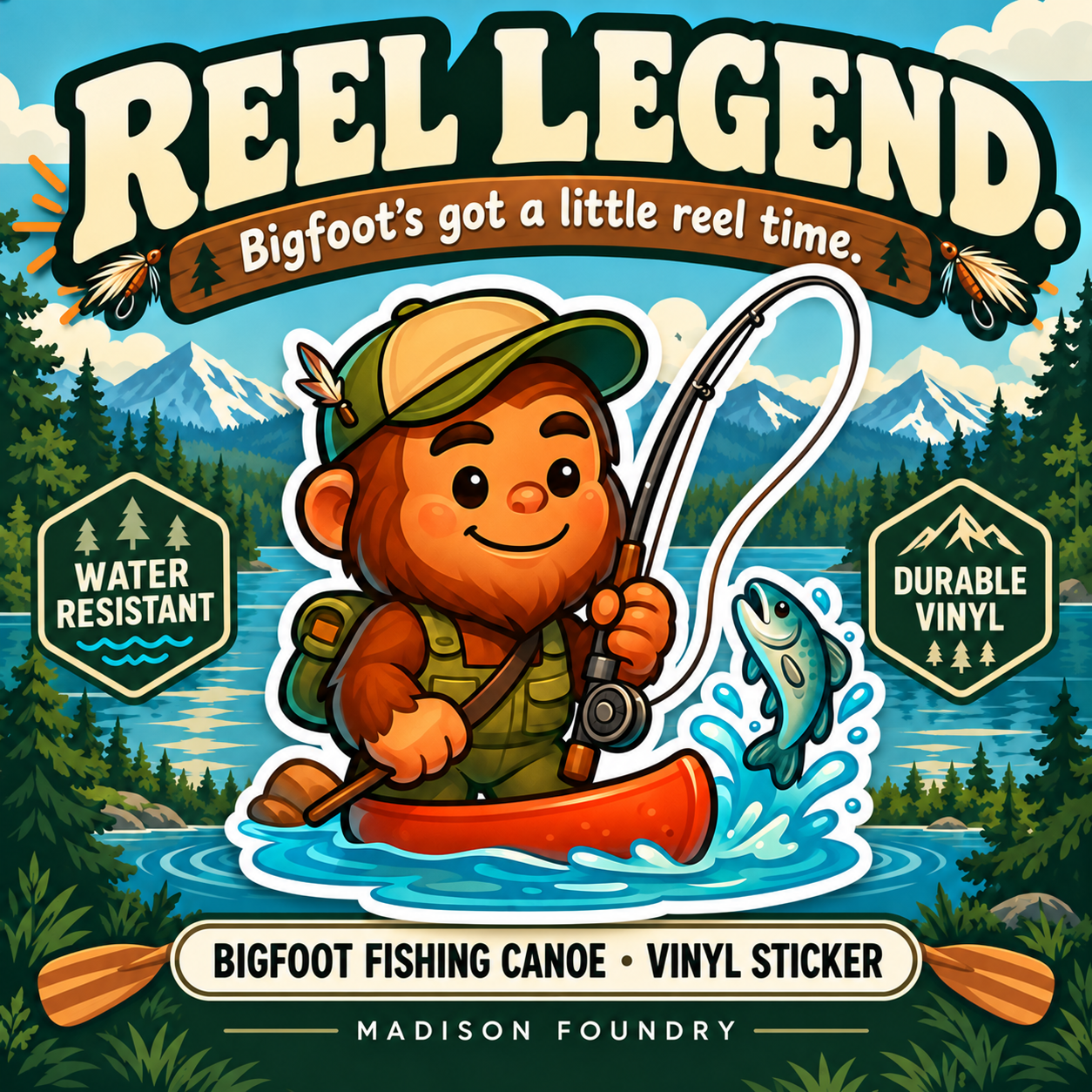 Bigfoot Fishing Canoe vinyl sticker — hero slide
