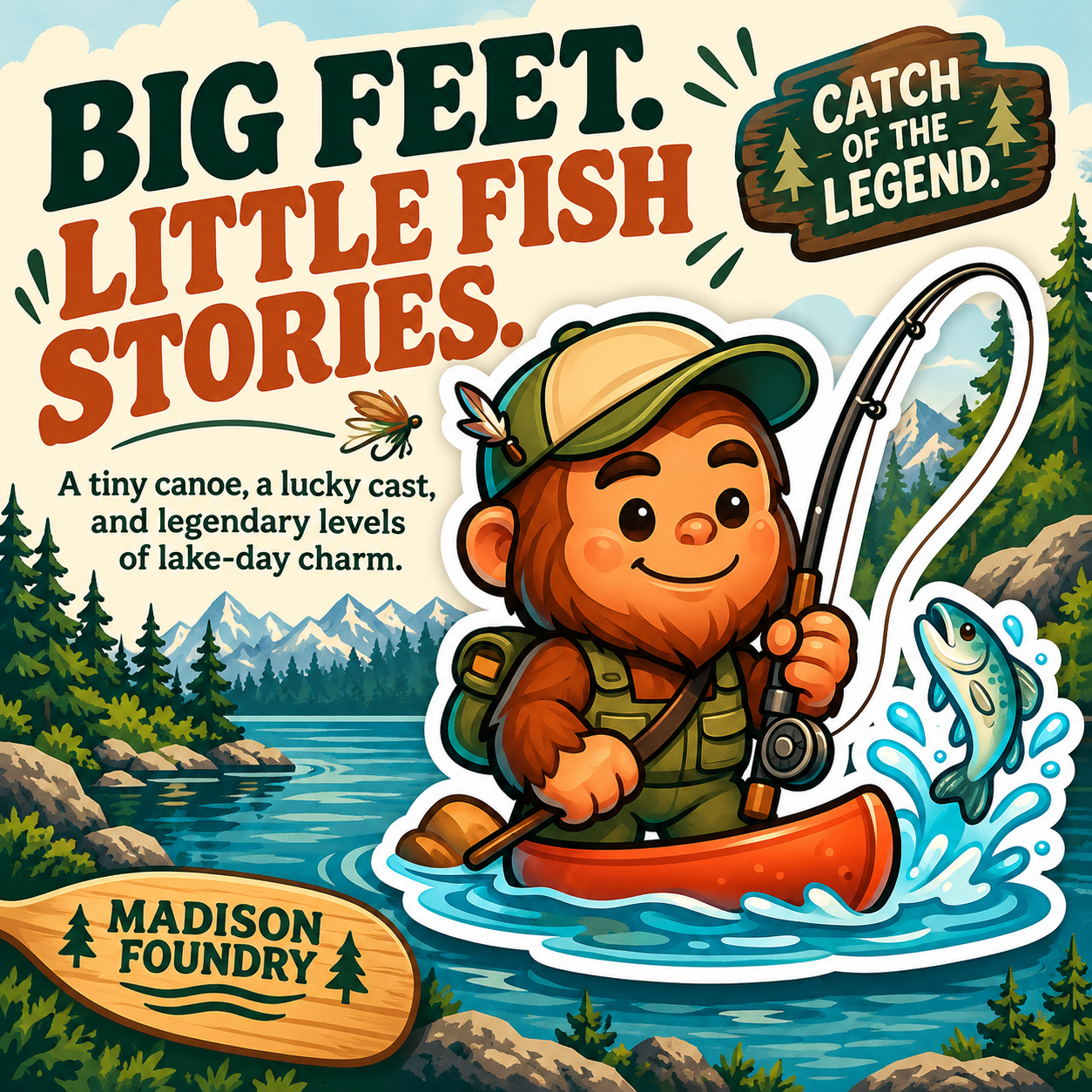 Bigfoot Fishing Canoe vinyl sticker — personality slide
