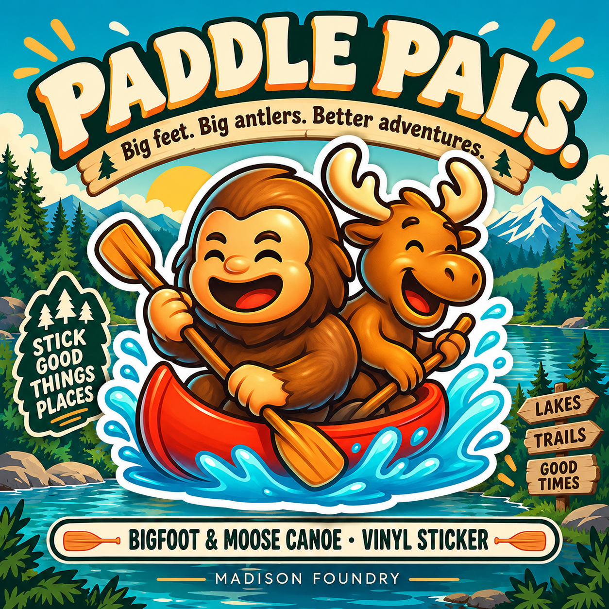 Bigfoot & Moose Canoe vinyl sticker — hero slide
