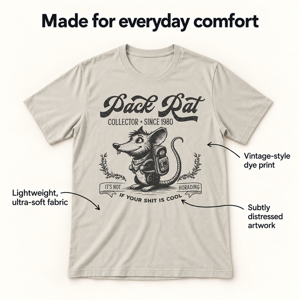 Pack Rat tri-blend tee details