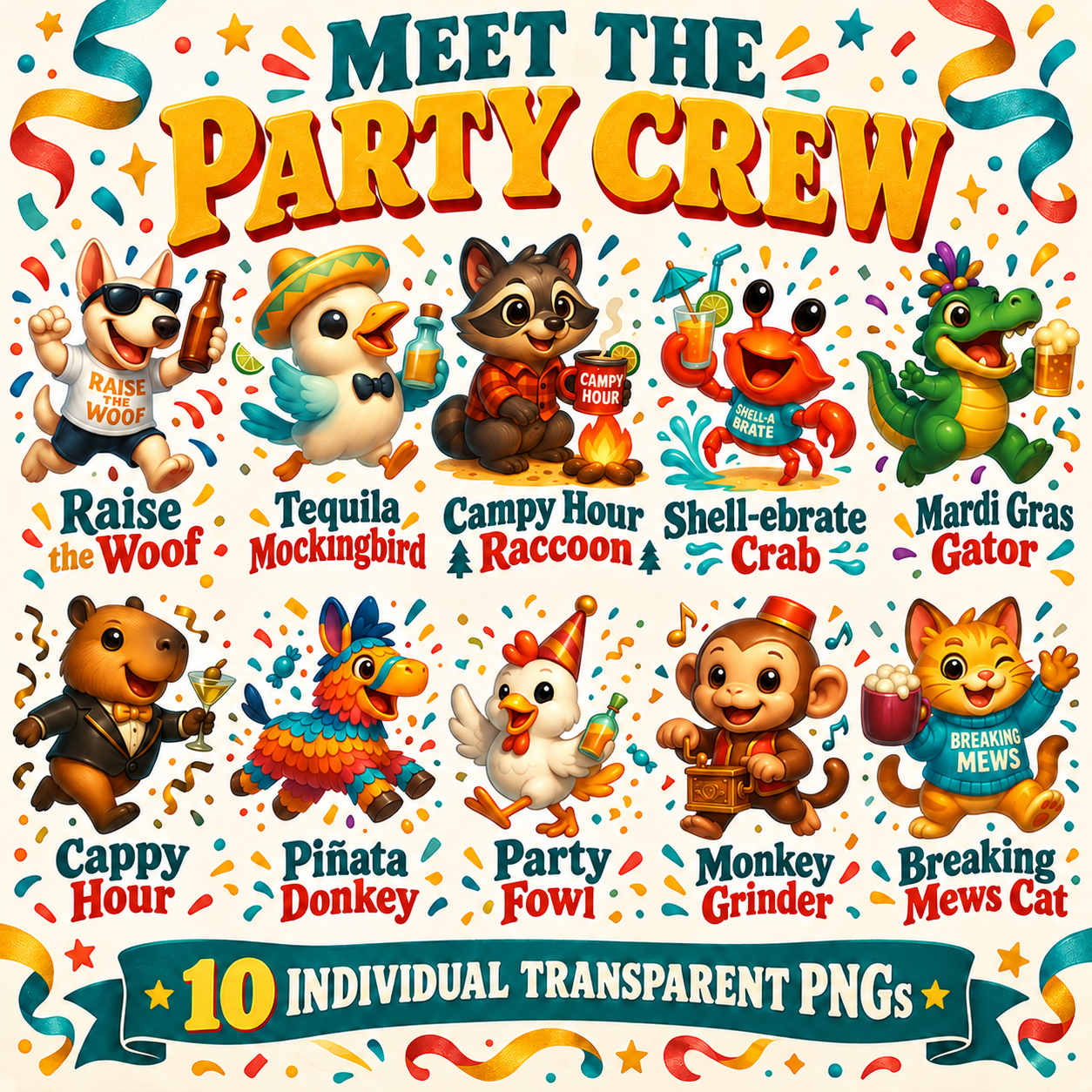 Party Animals crew with corrected character names