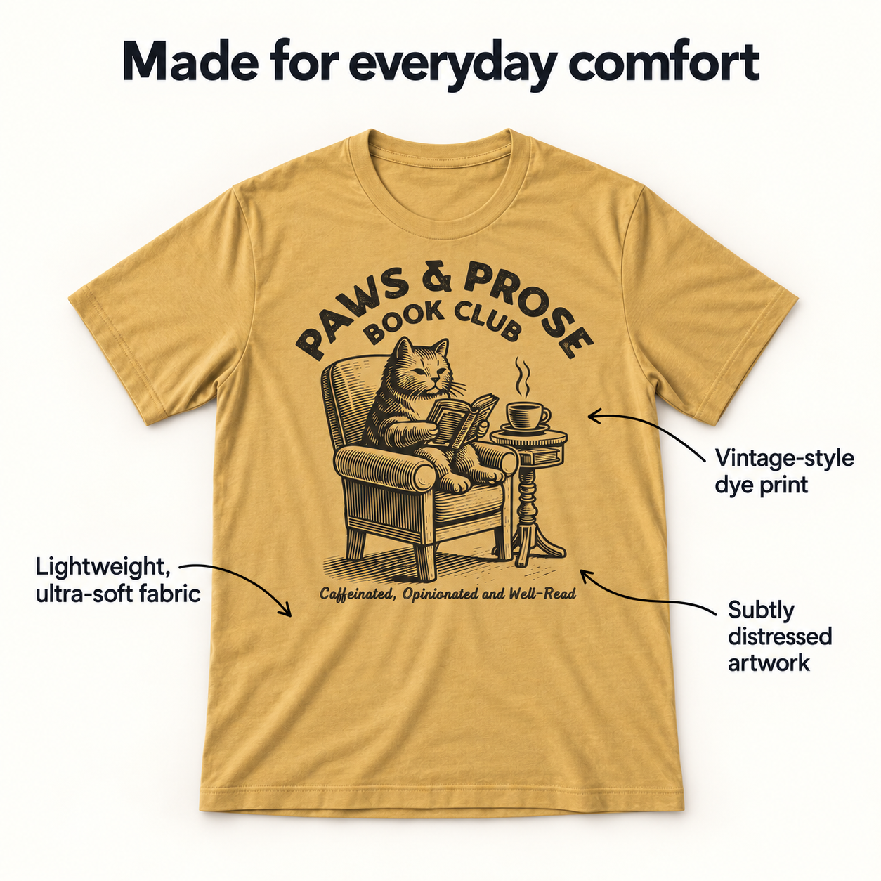 Paws and Prose Book Club tri-blend tee details