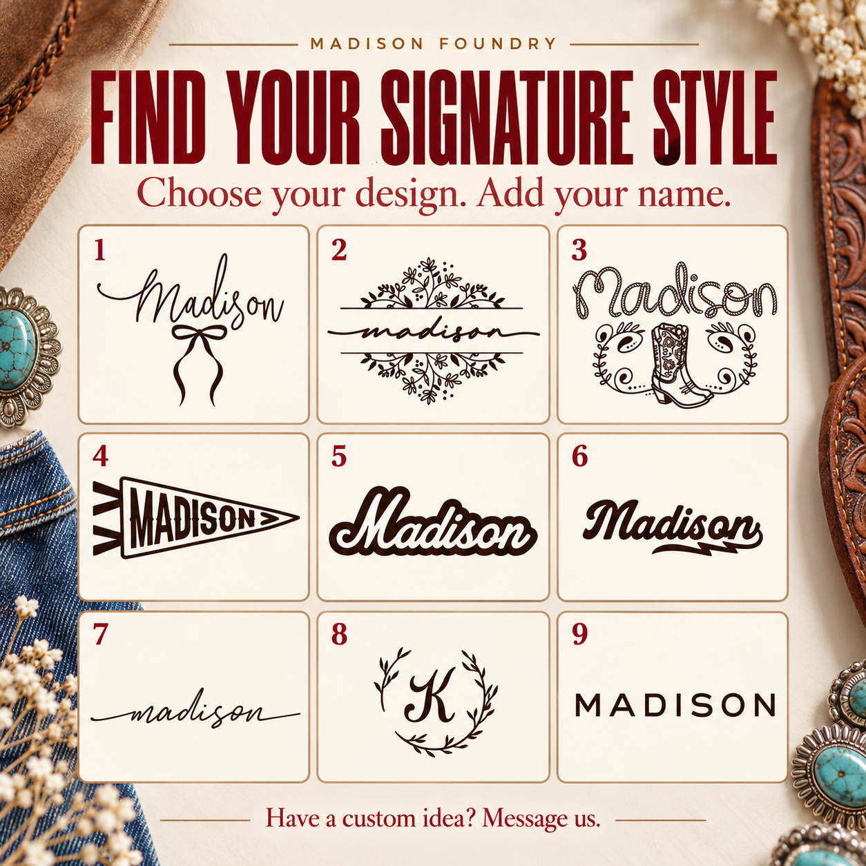 Nine jewelry case personalization designs