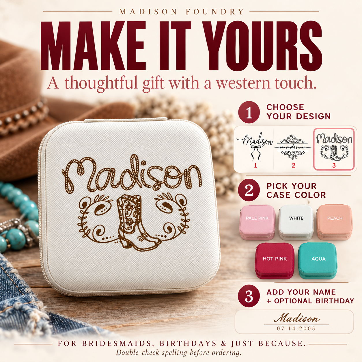 Jewelry case personalization ordering guide