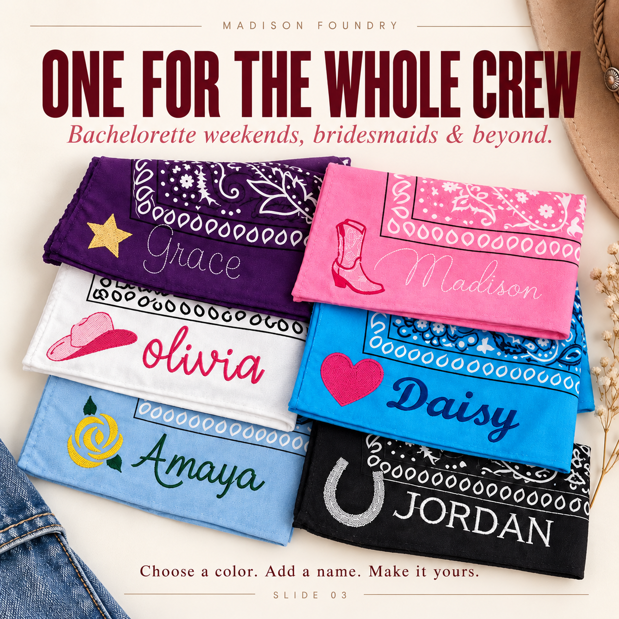 Six custom bandanas, corrected Olivia print