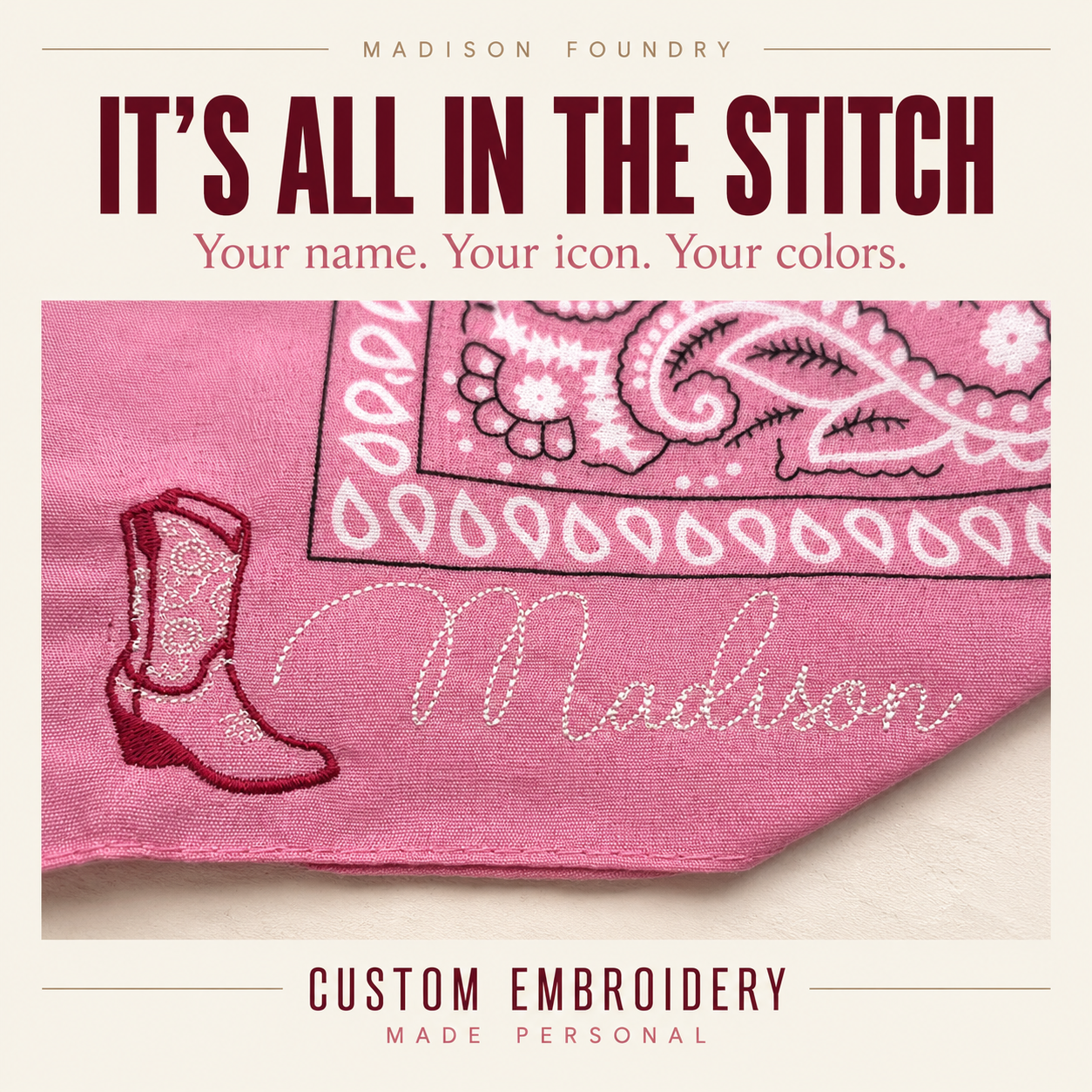 Pink Bandana Embroidery Detail