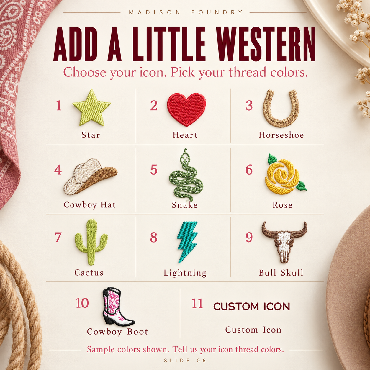 Western embroidery icon color guide