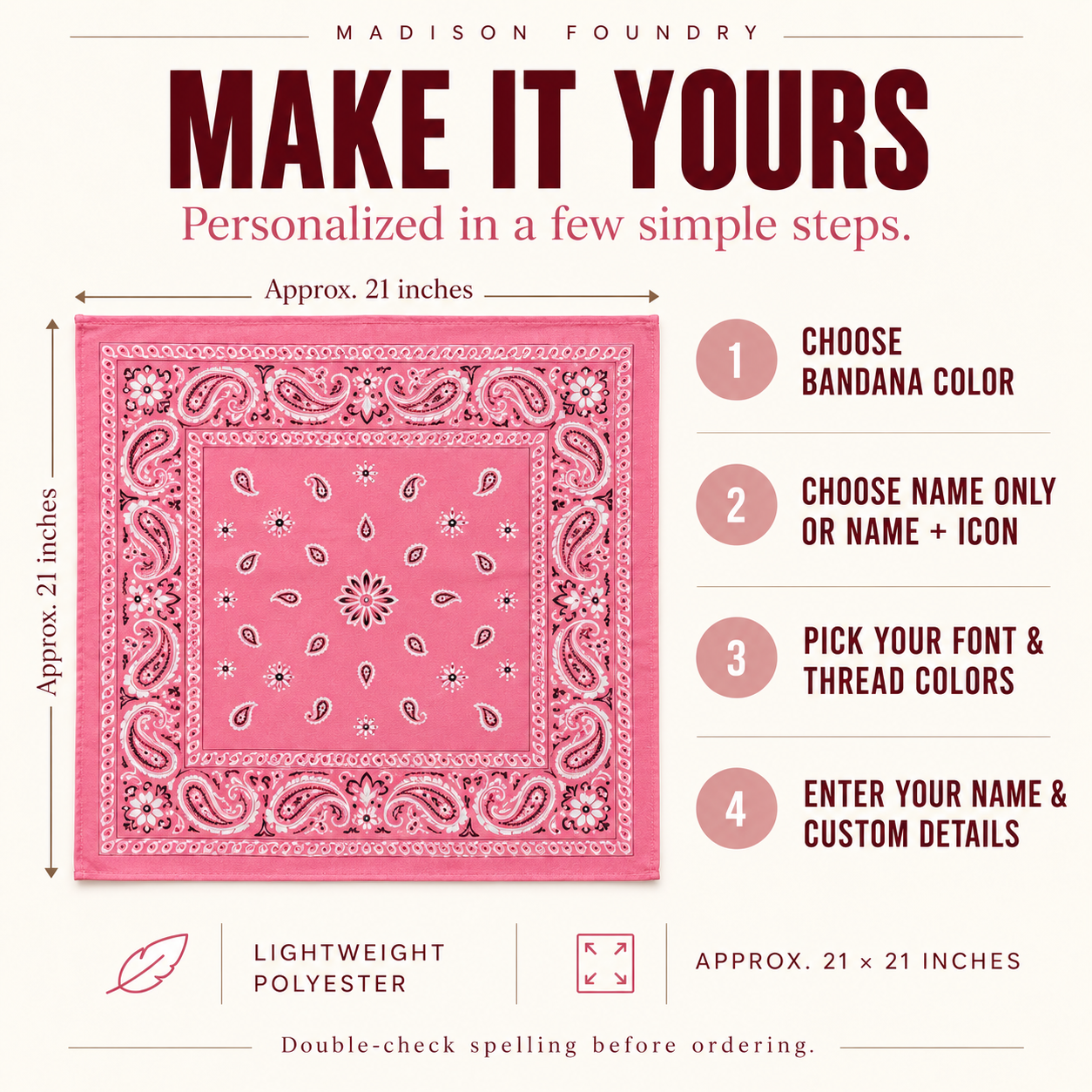 Pink paisley bandana sizing guide