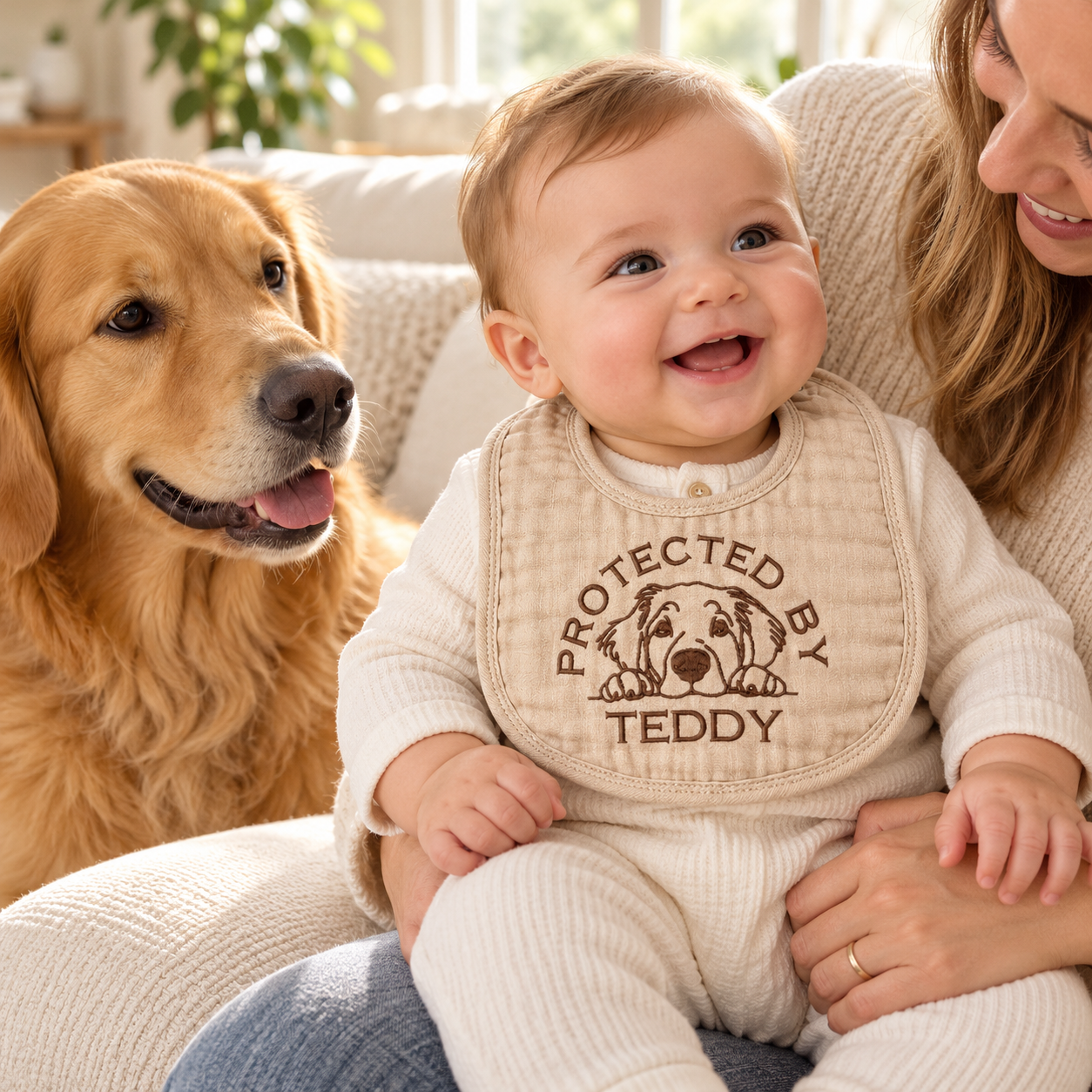 Protected By personalized embroidered muslin bib