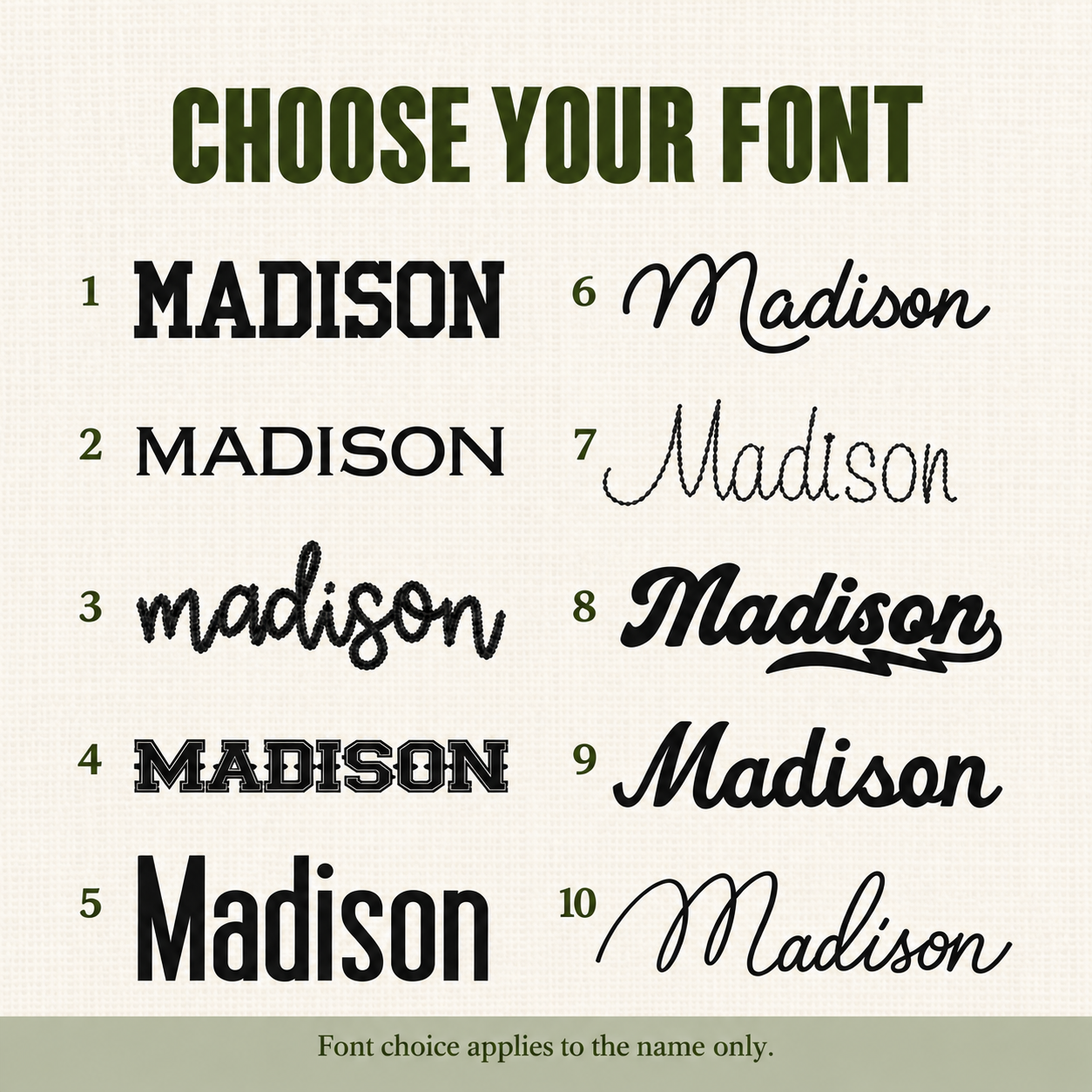 Warm muslin font options chart