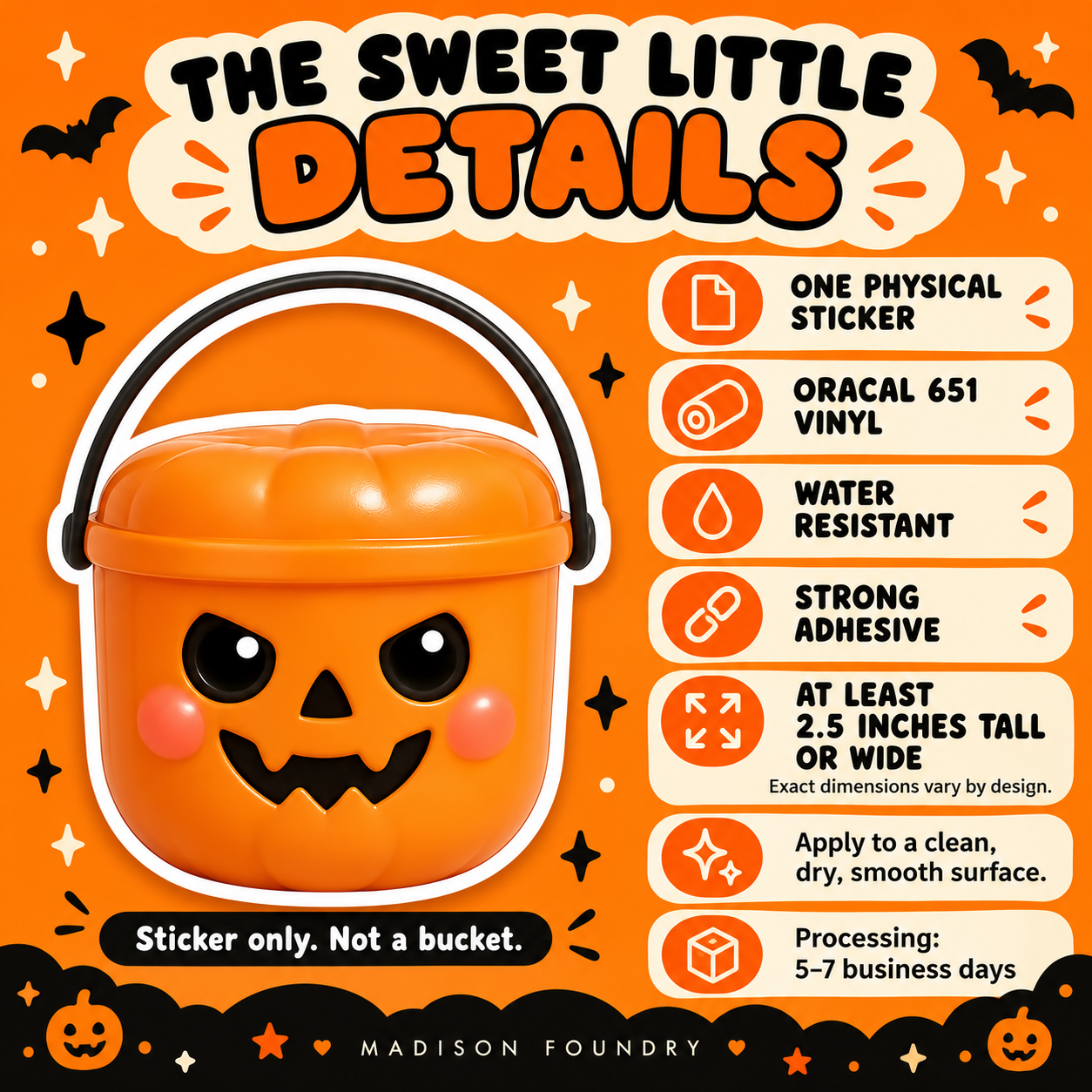 Pumpkin Boo Bucket vinyl sticker details listing slide
