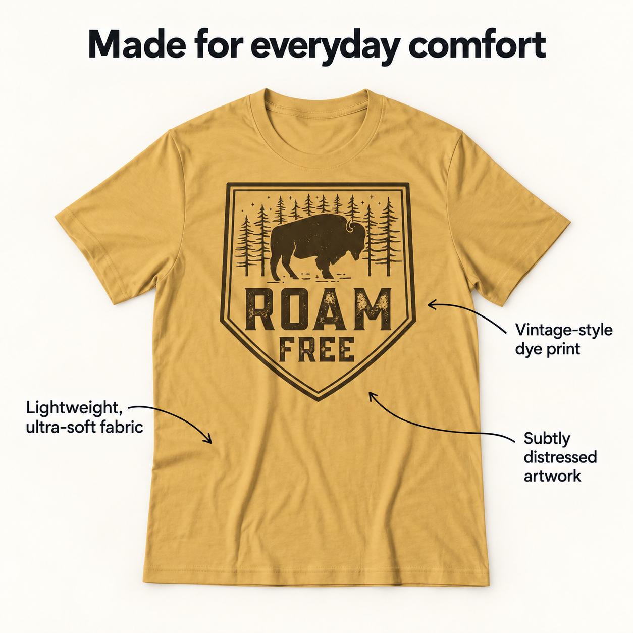 Roam Free tri-blend tee details
