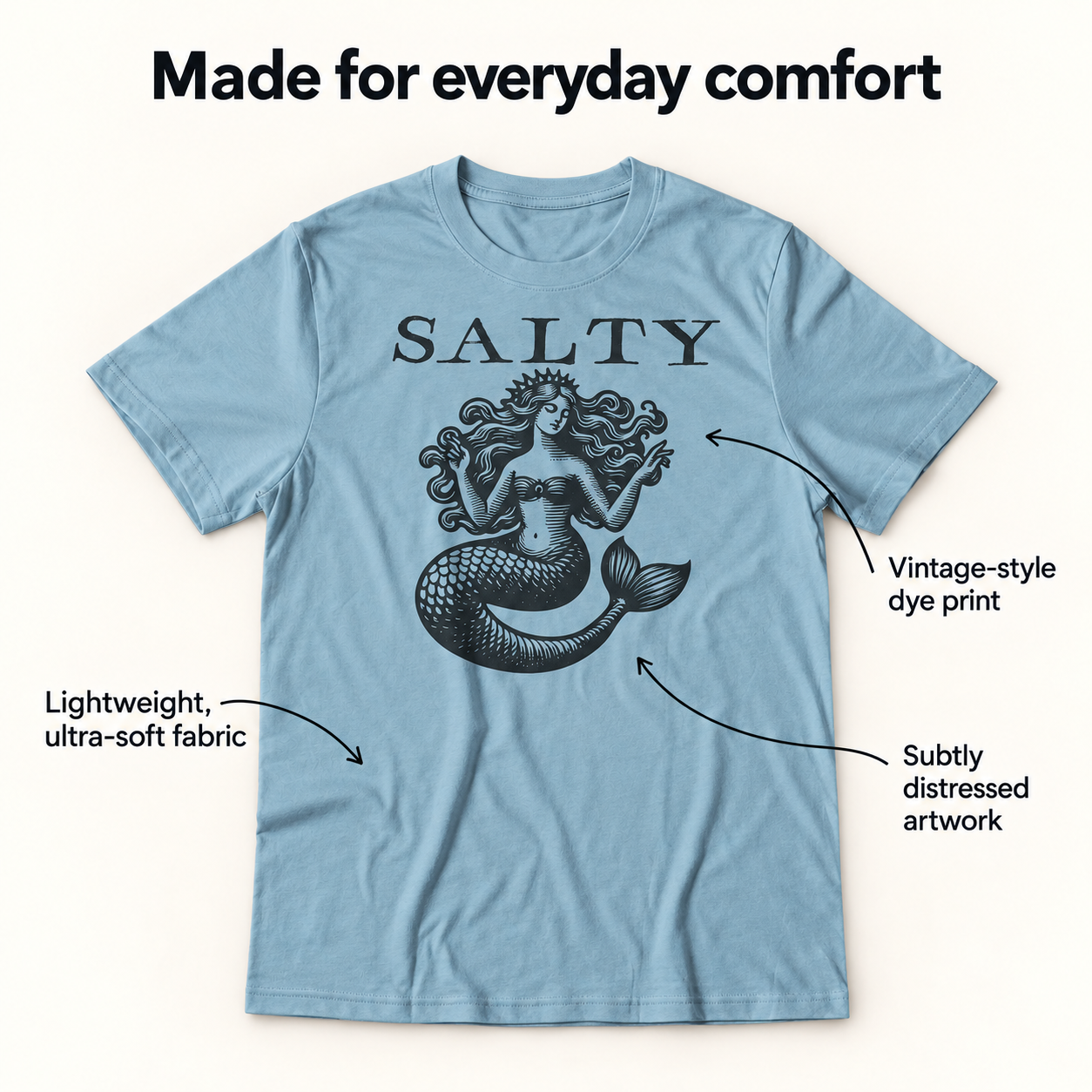 Salty tri-blend tee details