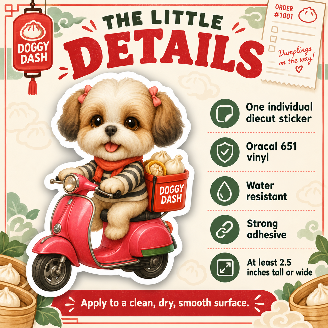Shih Tzu sticker materials and size details
