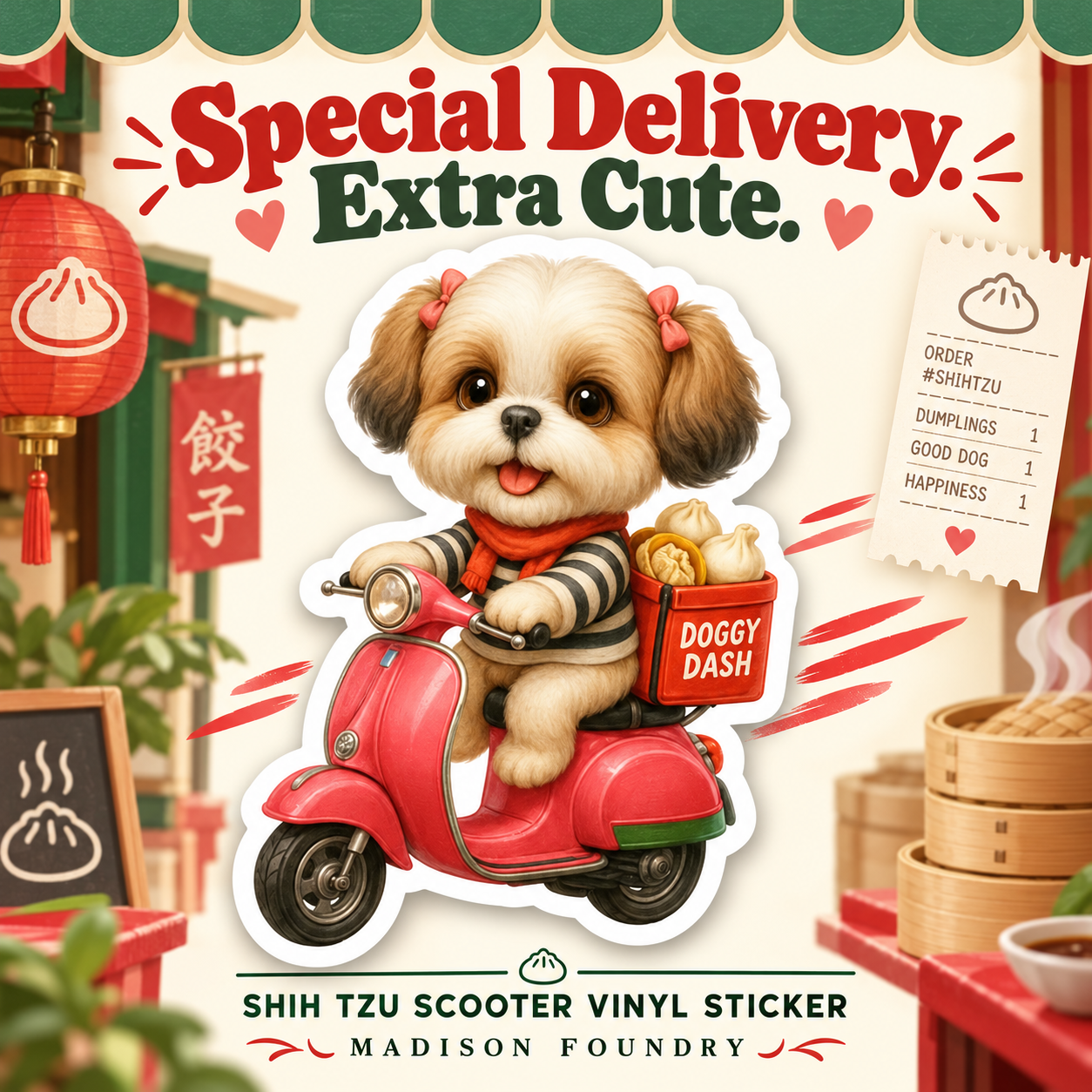 Shih Tzu dumpling delivery sticker hero