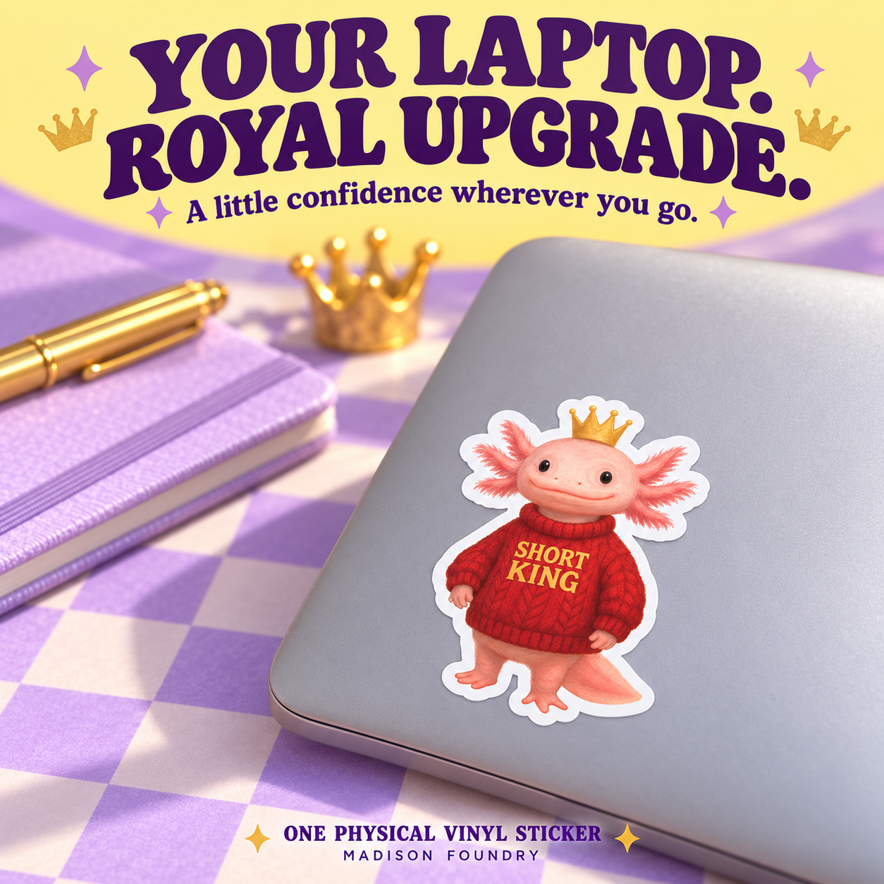Your Laptop Royal Upgrade — Short King sticker lifestyle