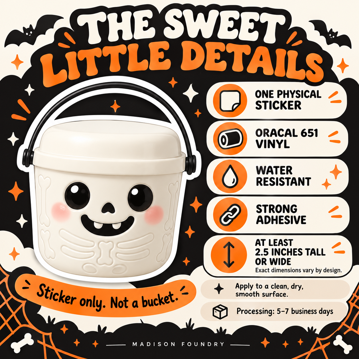 Skeleton Boo Bucket vinyl sticker details listing slide