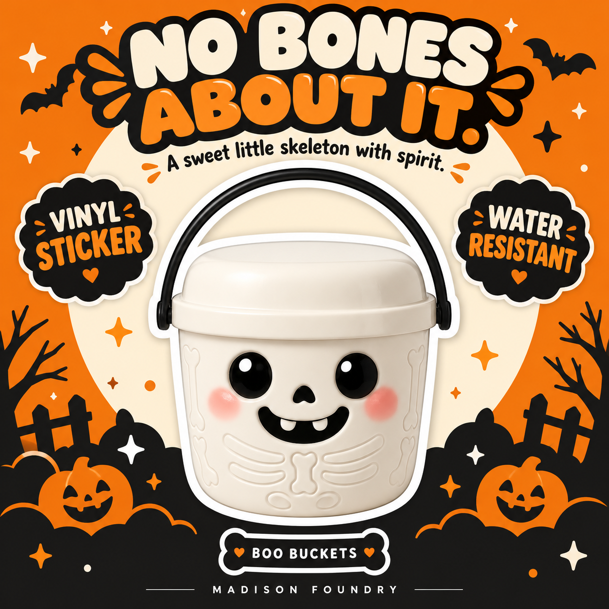 Skeleton Boo Bucket vinyl sticker hero listing slide