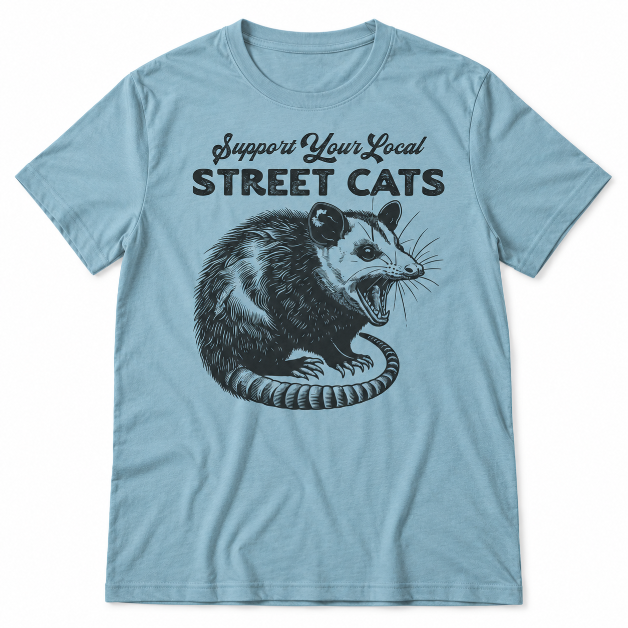 Support Your Local Street Cats tri-blend tee in Stone Washed Denim