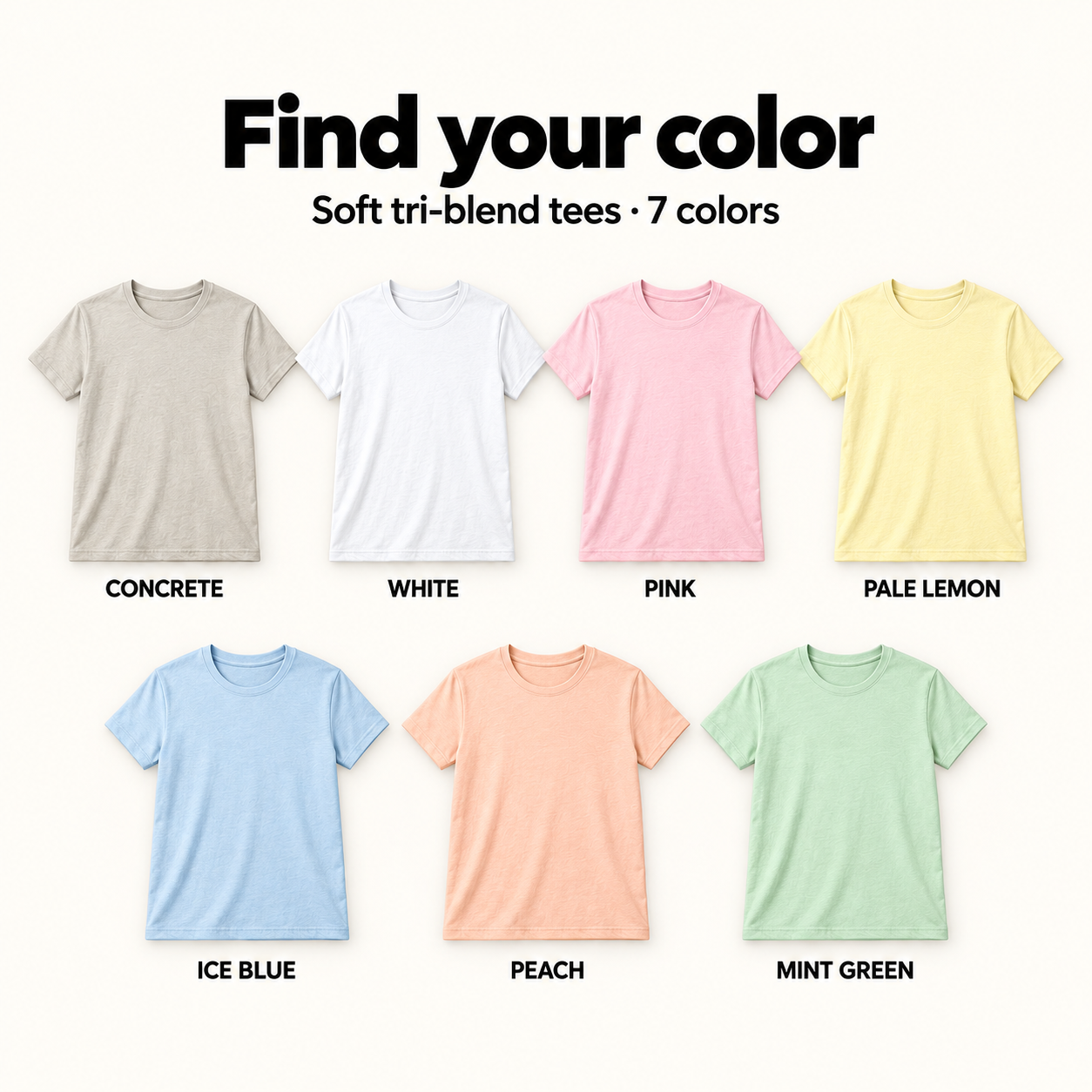 Seven tri-blend tee color options