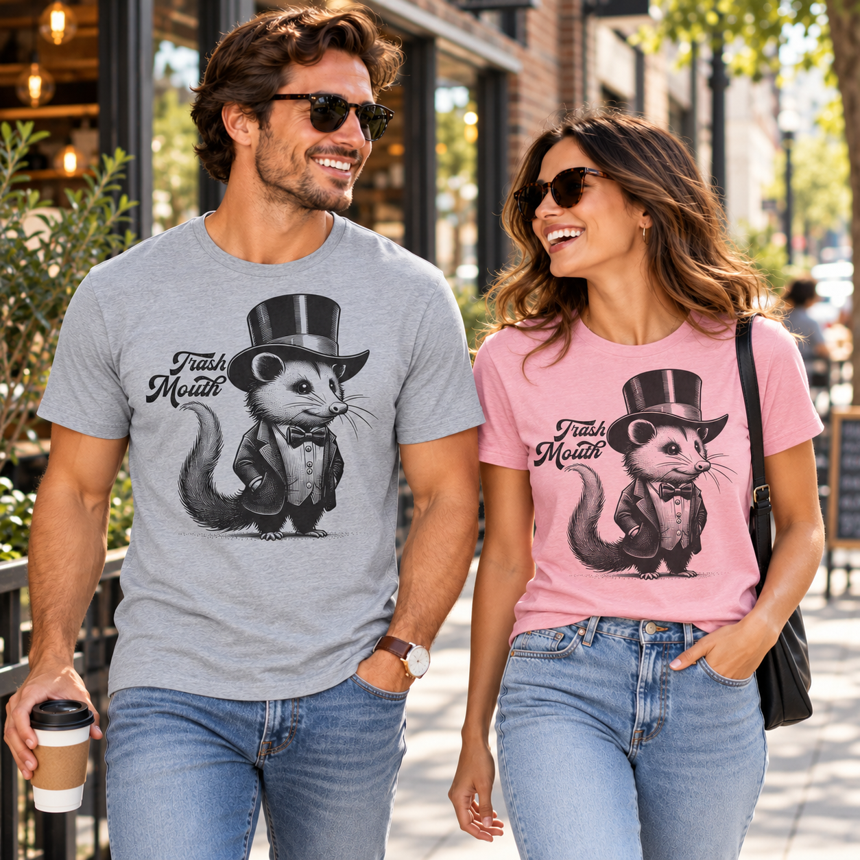 Man and woman wearing Trash Mouth tri-blend tees