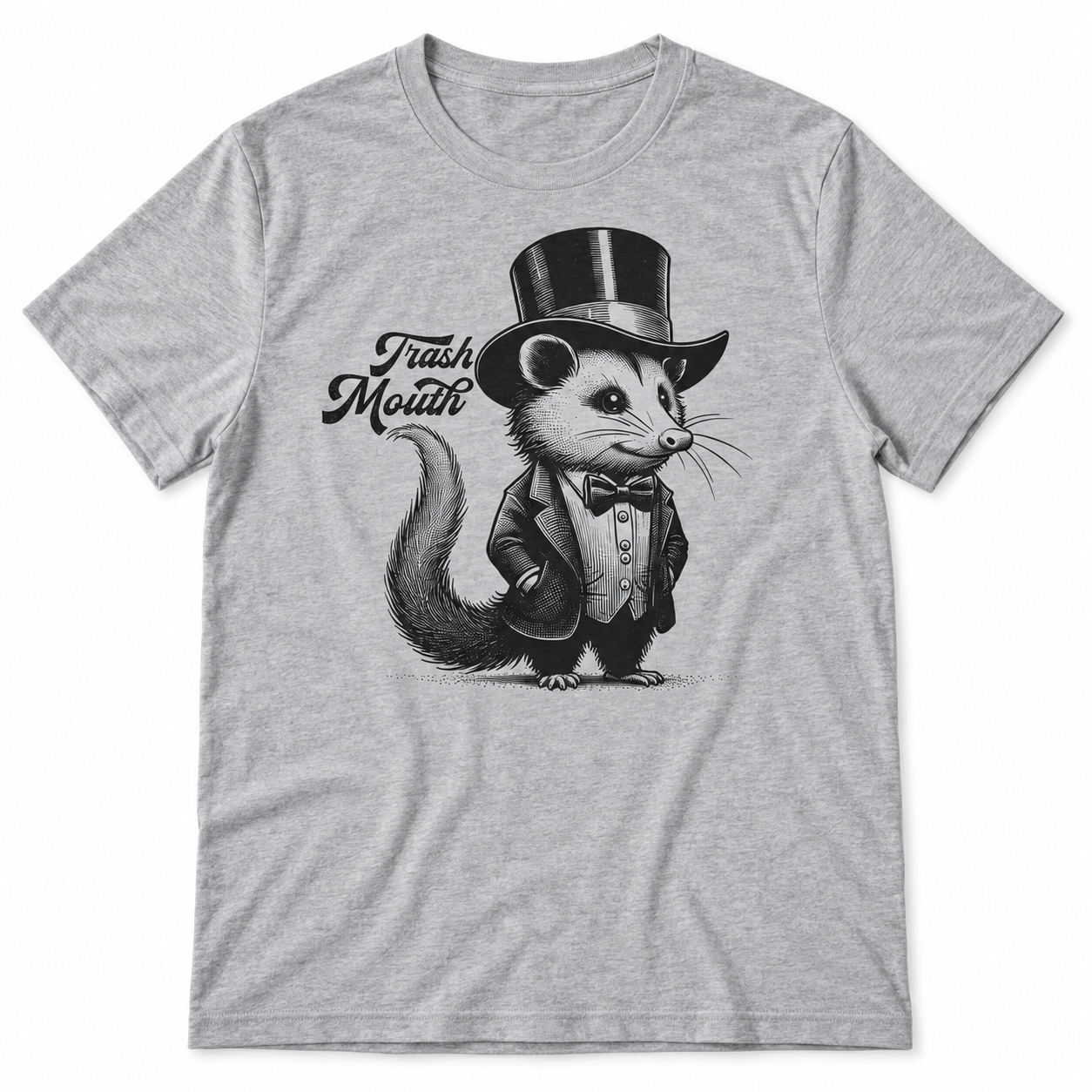 Trash Mouth opossum tri-blend tee in Athletic Grey